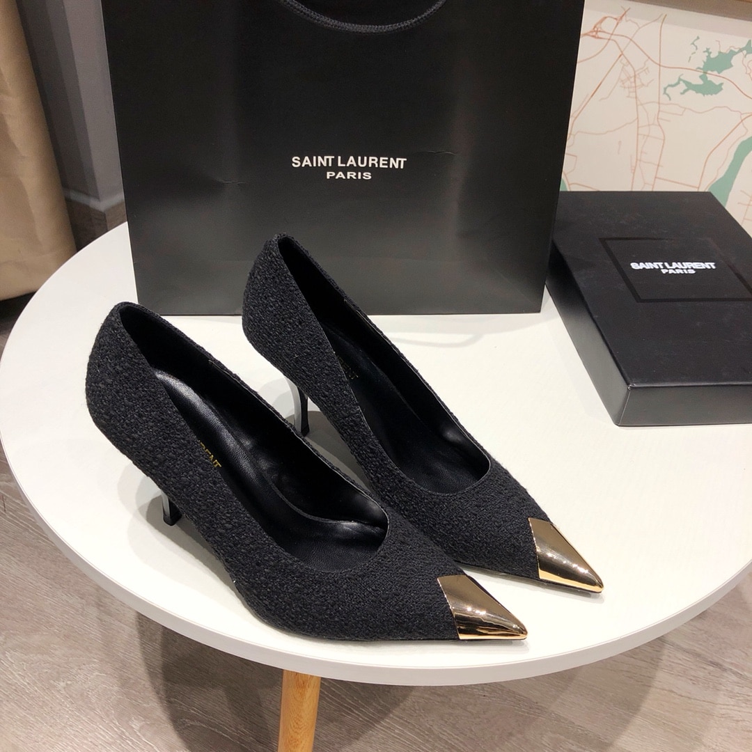 Saint Laurent Vesper Leather Trimmed Boucl? Pumps Black