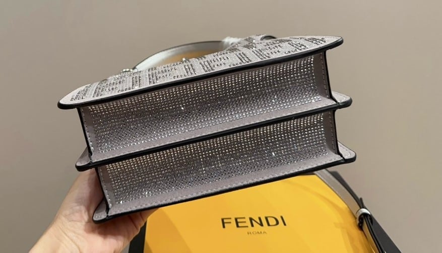 Fendi Peekaboo Iseeu Petite Silver Leather Bag With Crystal Ff Motif 21Cm 8Bn335Apkff1Jsu