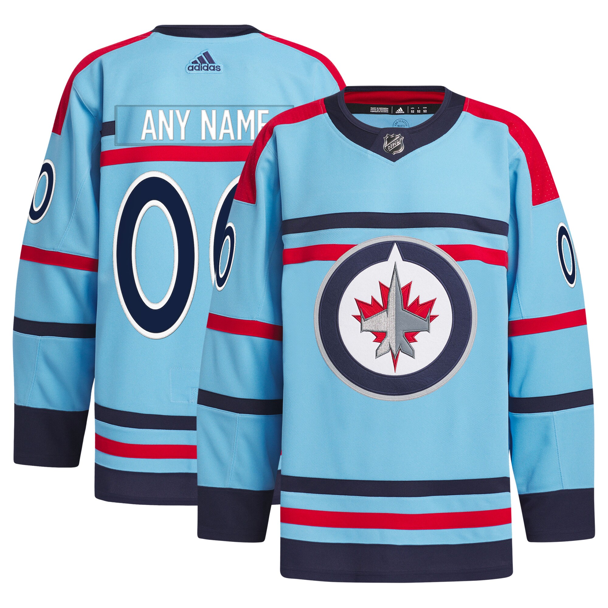 Winnipeg Jets adidas   Anniversary Primegreen Authentic Custom Jersey – Light Blue