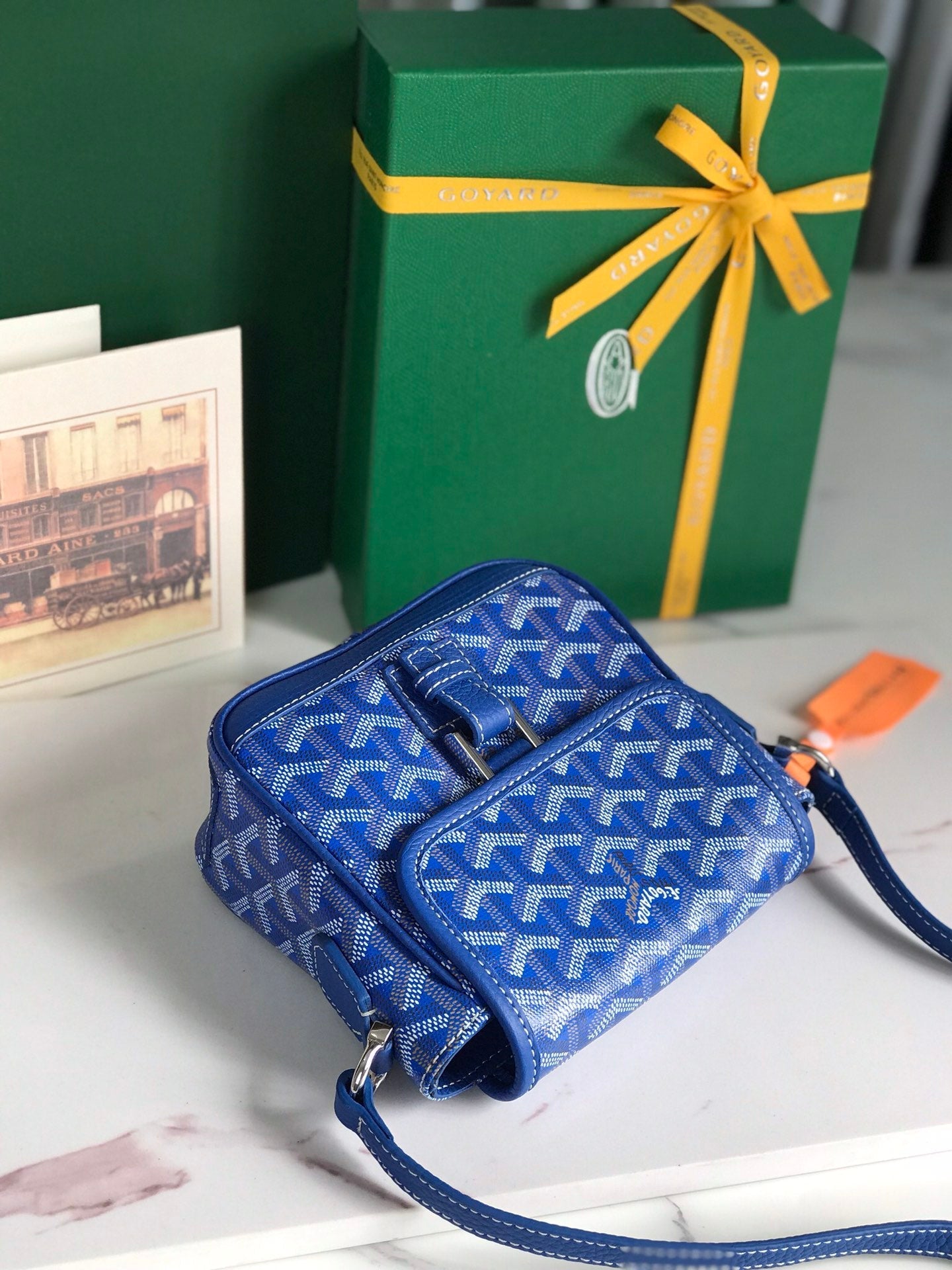 Goyard Grand Bleu 16cm Sapphire Blue Goyardine Canvas And Lambskin