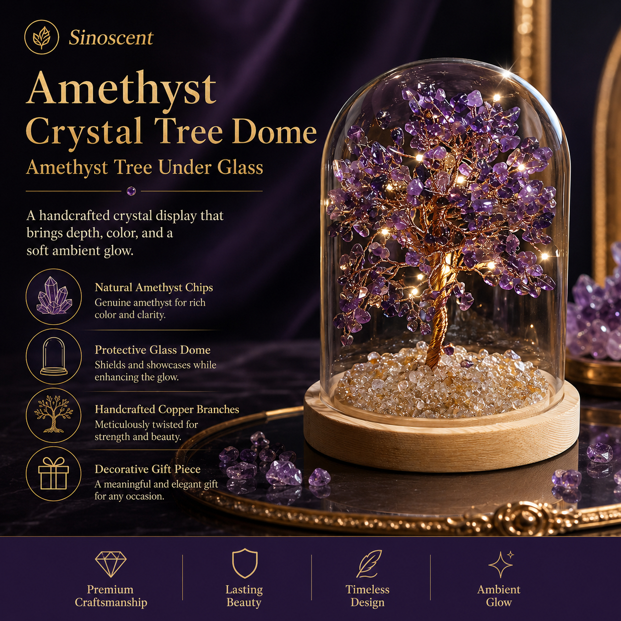 AmethystCrystal Tree DomeAmethyst Tree Under Glass