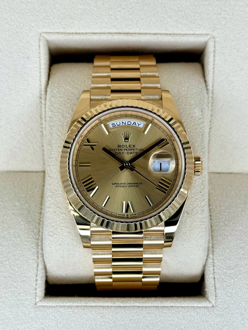 【Super Clone】RLX Day-Date President 40mm Yellow Gold Champagne Roman Numeral Dial - 228238