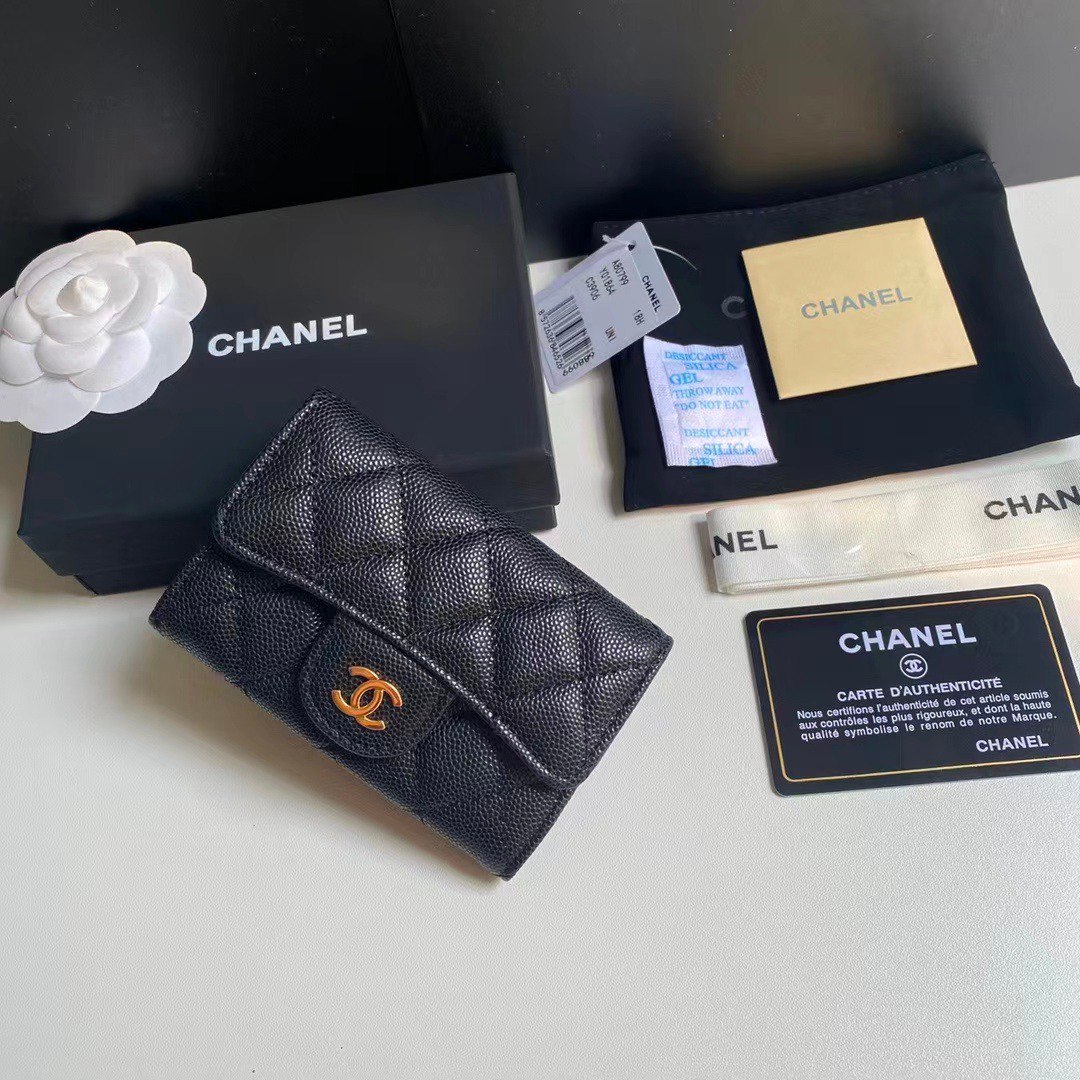 Chanel Classic Card Holder Grain Leather Black With Gold Hardware 11Cm Ap0214 Y01864 C3906