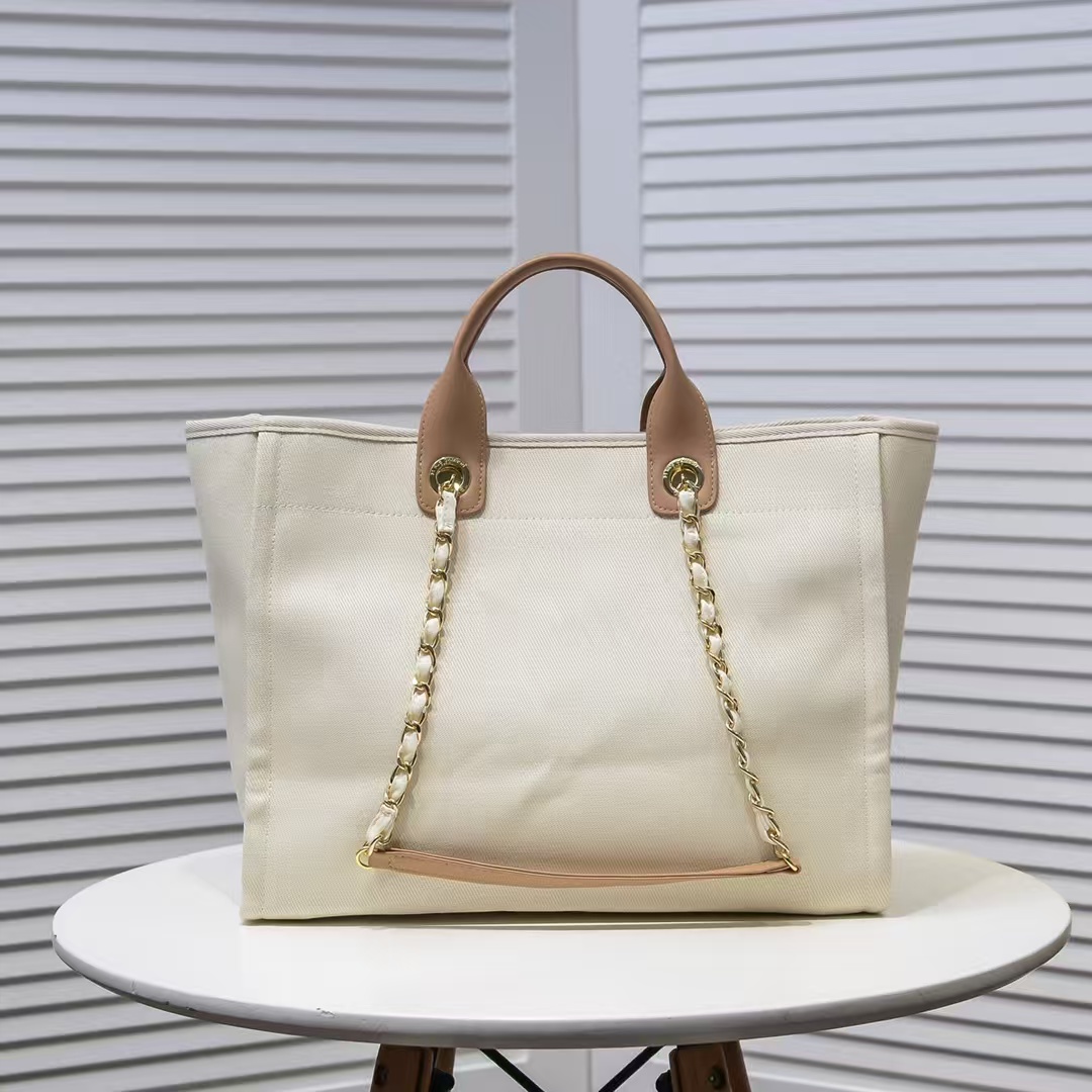 Chanel Cc Canvas Pearl Deauville Beige 38cm
