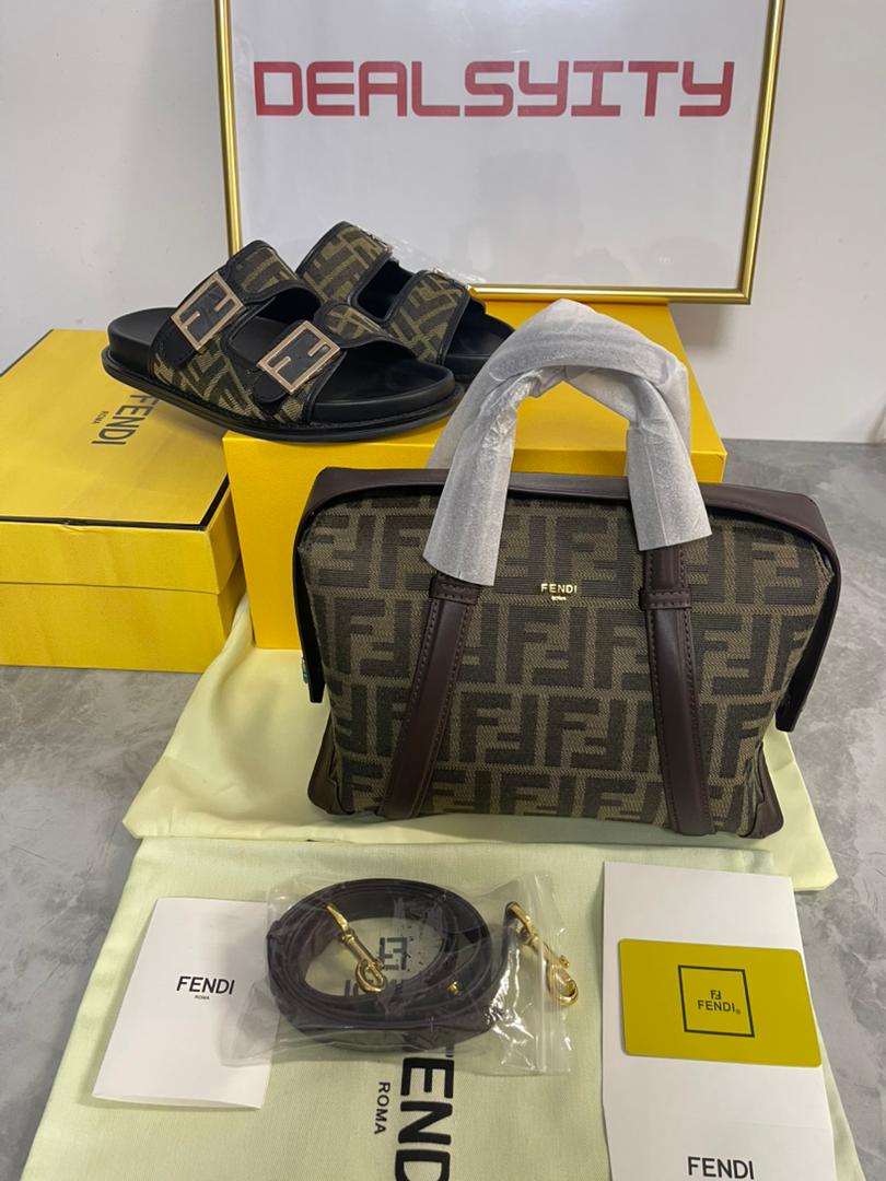 Fendi Feel Ff Fabric Slides Black