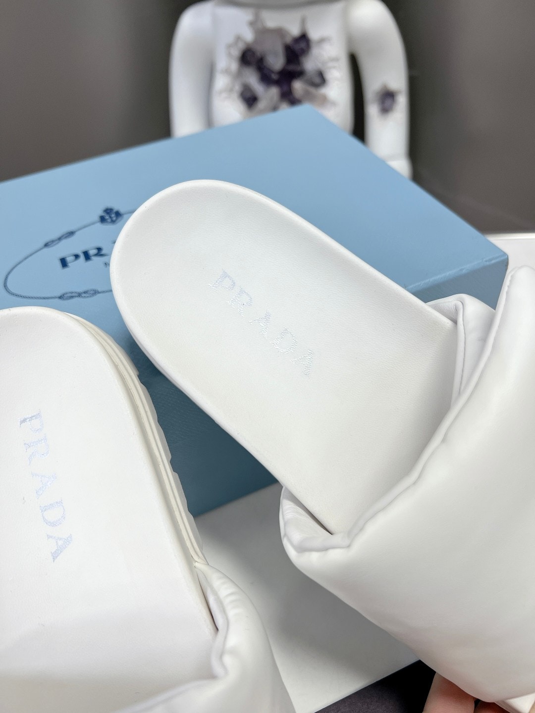 Prada Soft Padded Nappa Leather Slides White 1Xx6482Dl8F0009F020