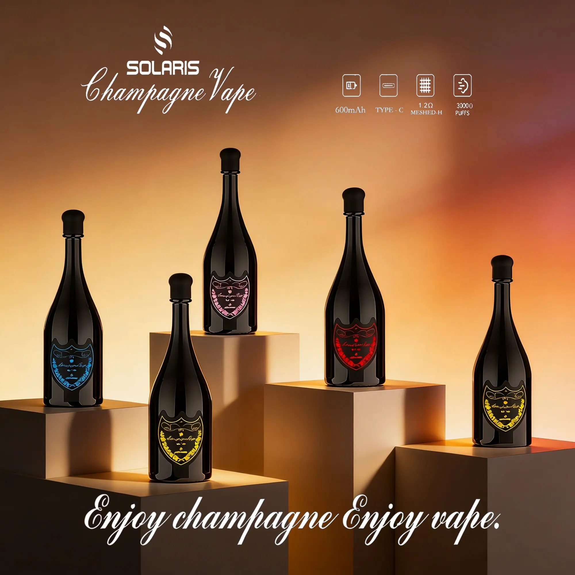 Solaris Champagne 30000 30K Puffs LED Light Rechargeable Disposable Vape EU Warehouse
