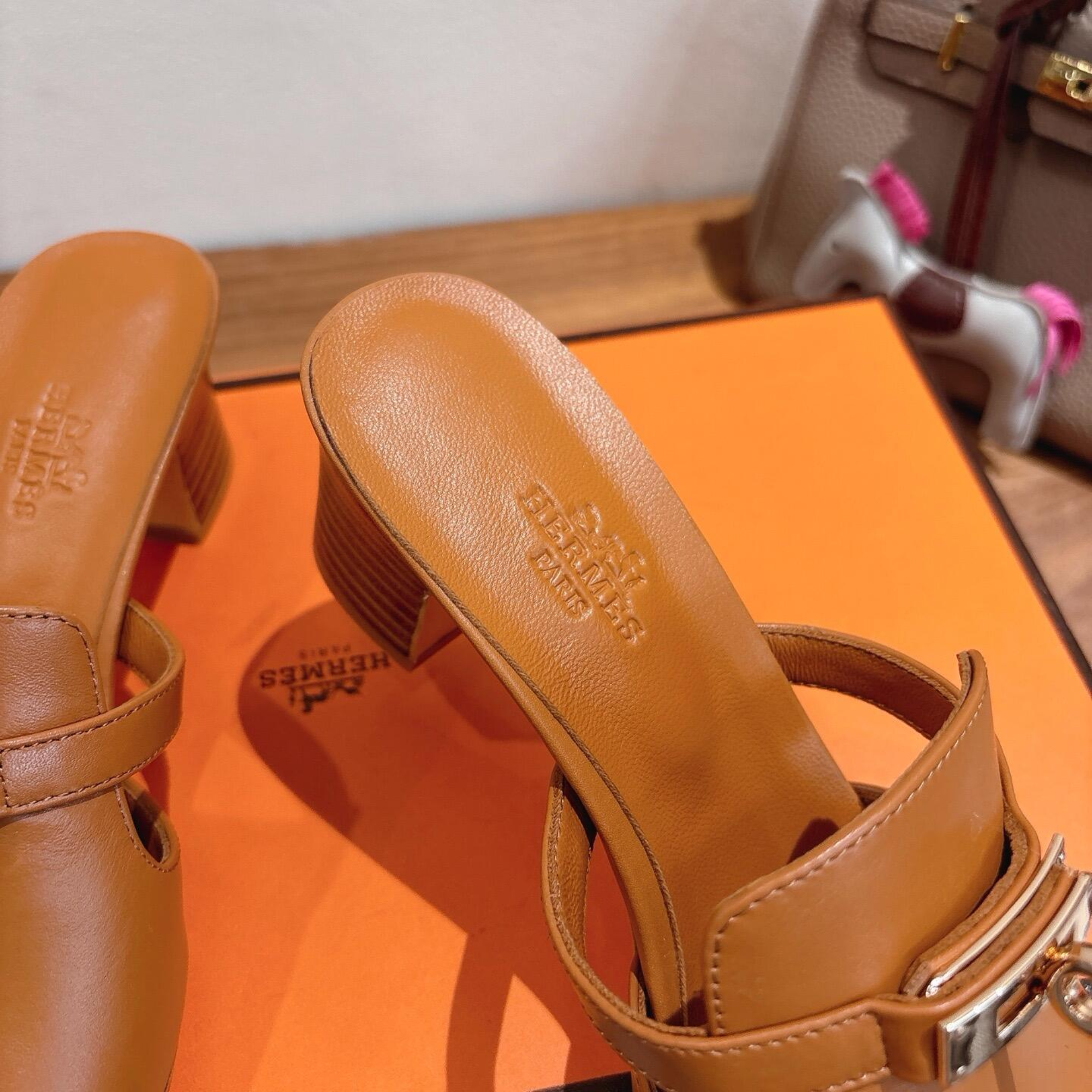 Hermes Brown Leather Mules