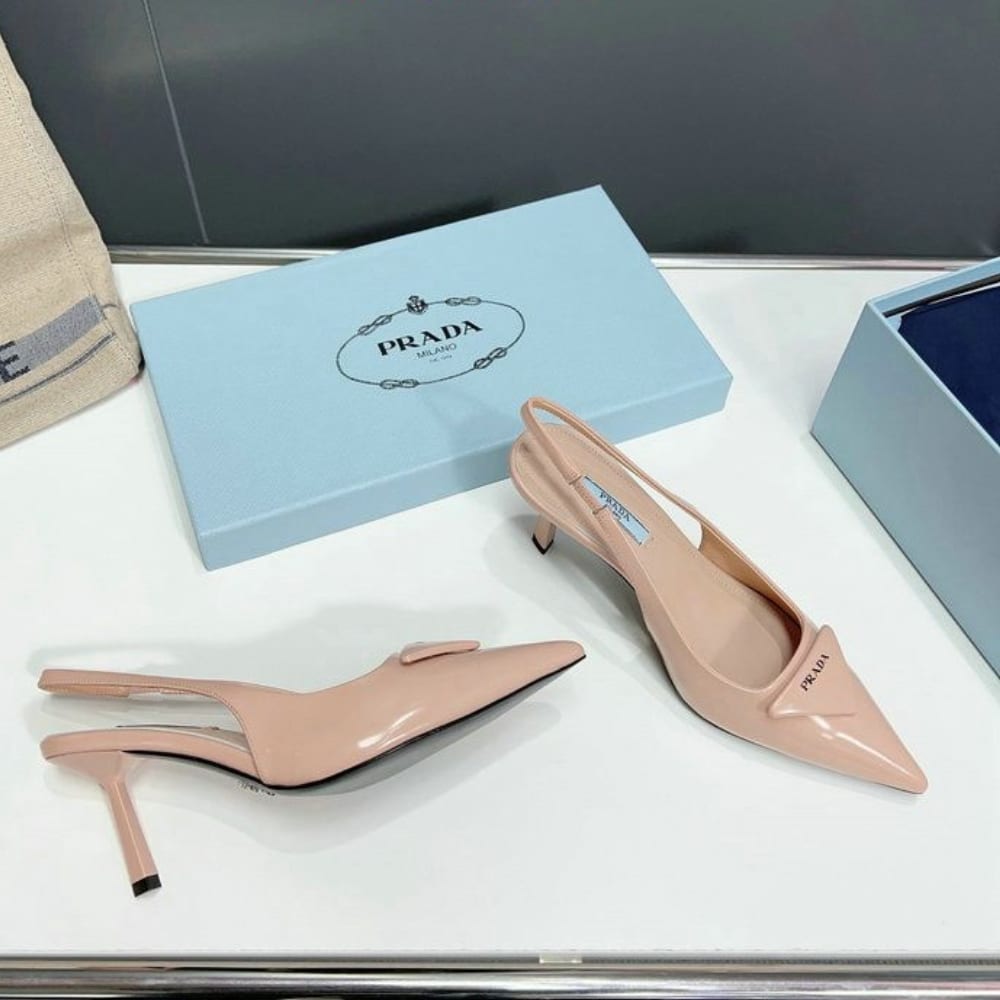 Prada Brushed Leather Slingback Pumps Beige Pink 1I901M 055 F0236 F 075