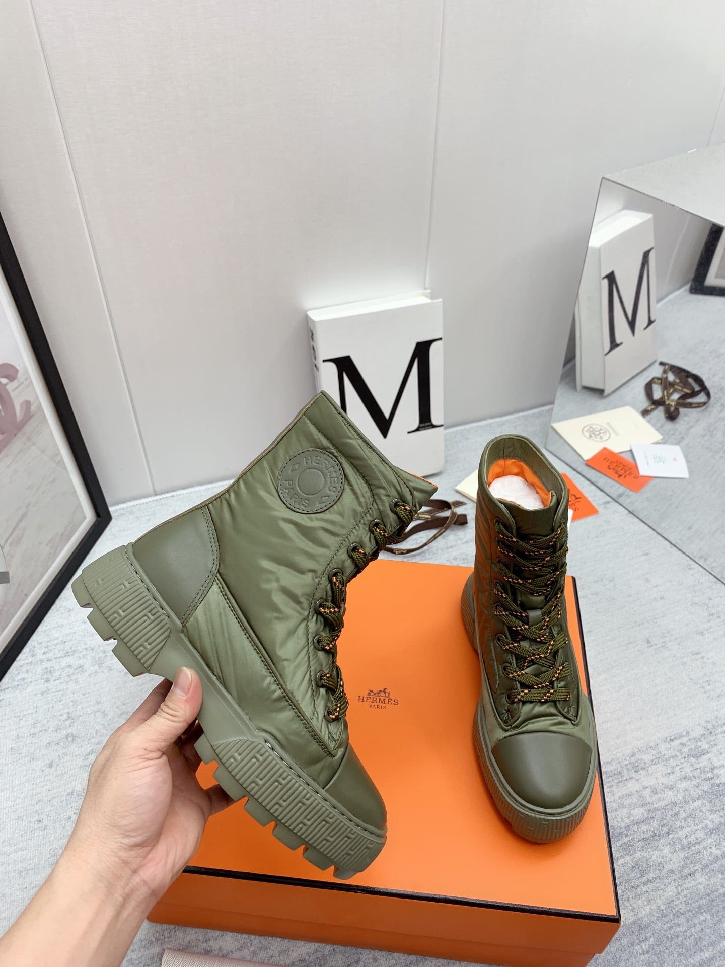 Hermes Fresh Ankle Boots Green