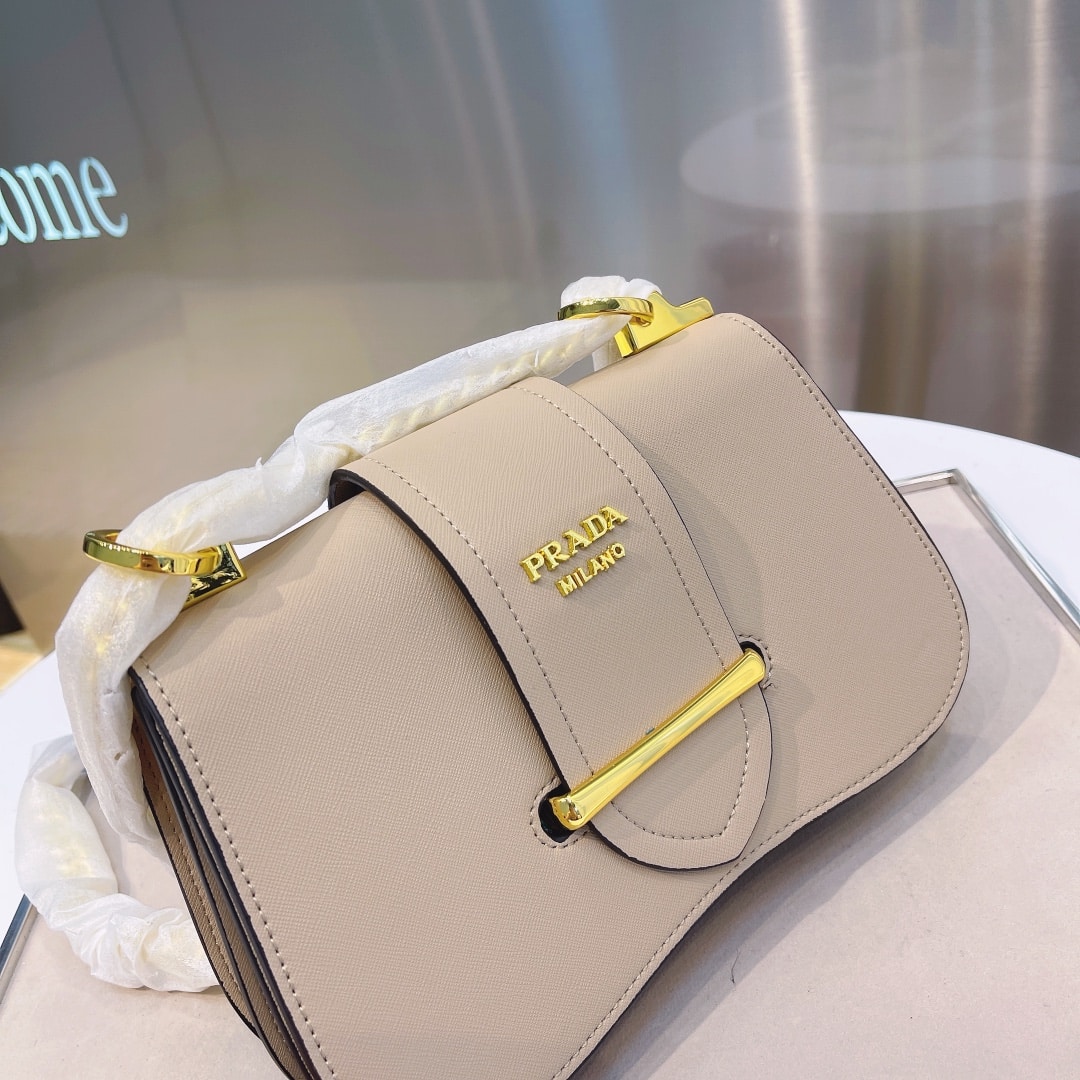 Prada Sidonie Leather Shoulder Bag In Neutral 24Cm