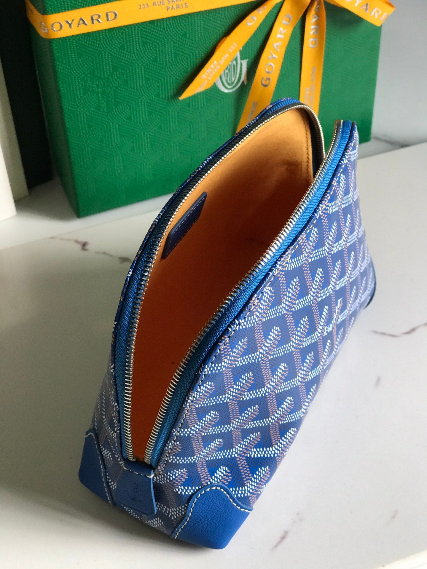 Goyard Vendôme Cosmetic Pouch 17cm Sapphire Blue Goyardine Canvas And Calfskin Trim