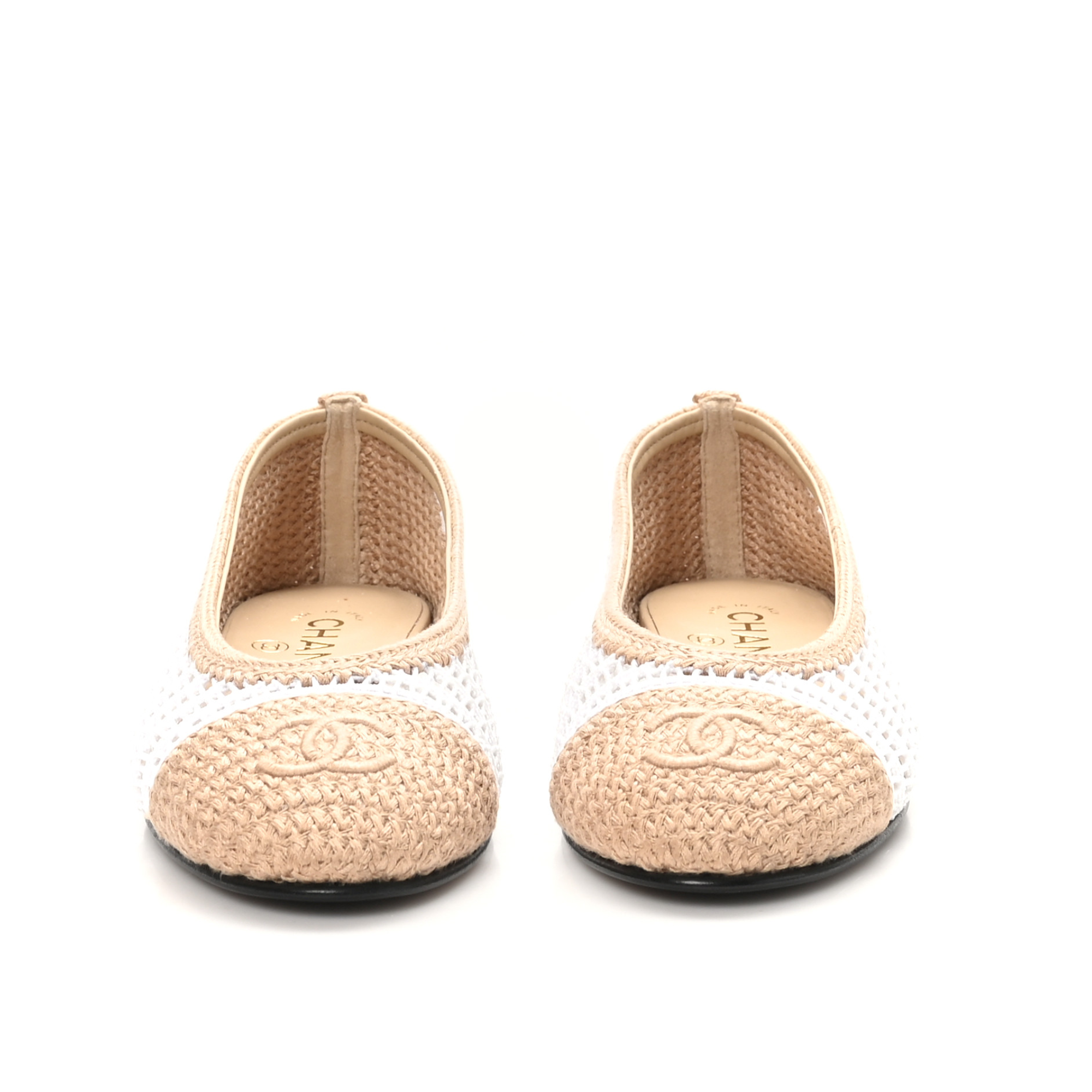Chanel Raffia & Leather Two-Tone Beige/White Ballet Flats G45056