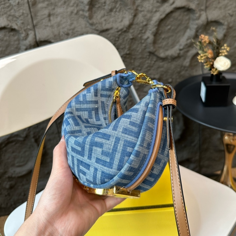 Fendi Fendigraphy Mini Bag FF Jacquard Fabric Denim Blue 20Cm 8BS081AS3FF1PLN