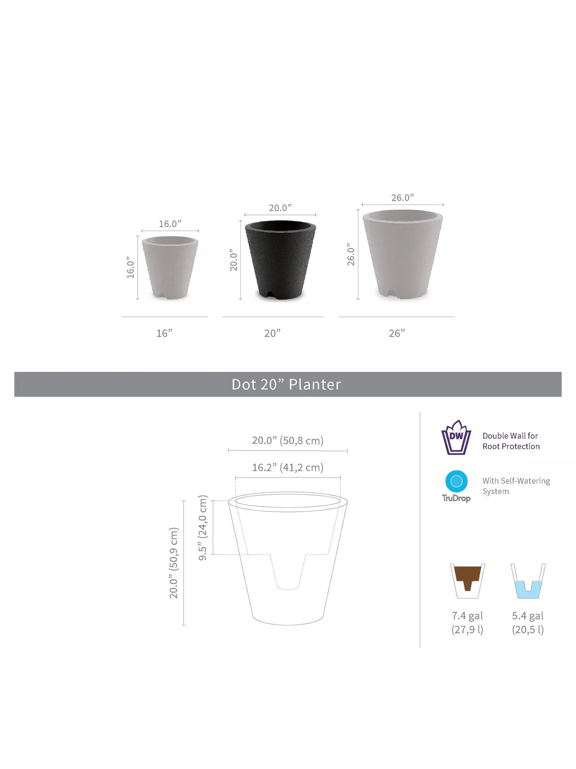 Dot TruDrop Self-Watering Planters