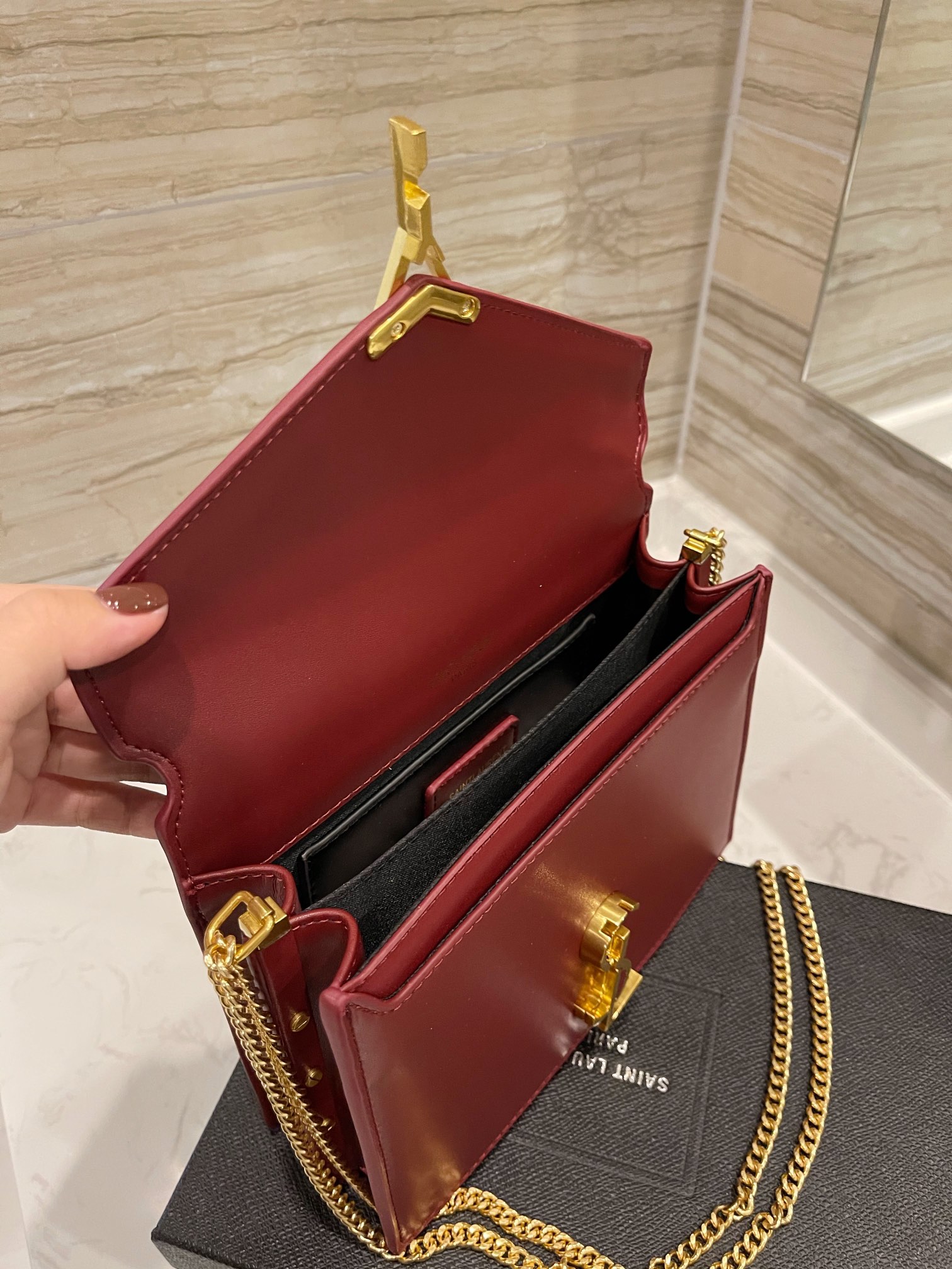Saint Laurent Cassandra Chain Crossbody Bag Wine Red