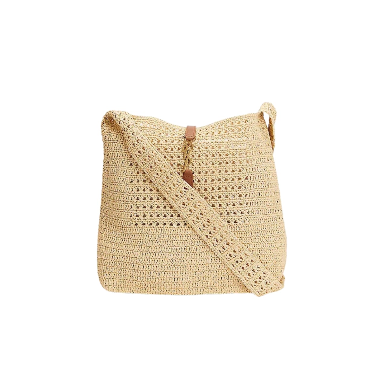 Saint Laurent Le 5 A 7 In Raffia Crochet And Smooth Leather Beige 32Cm