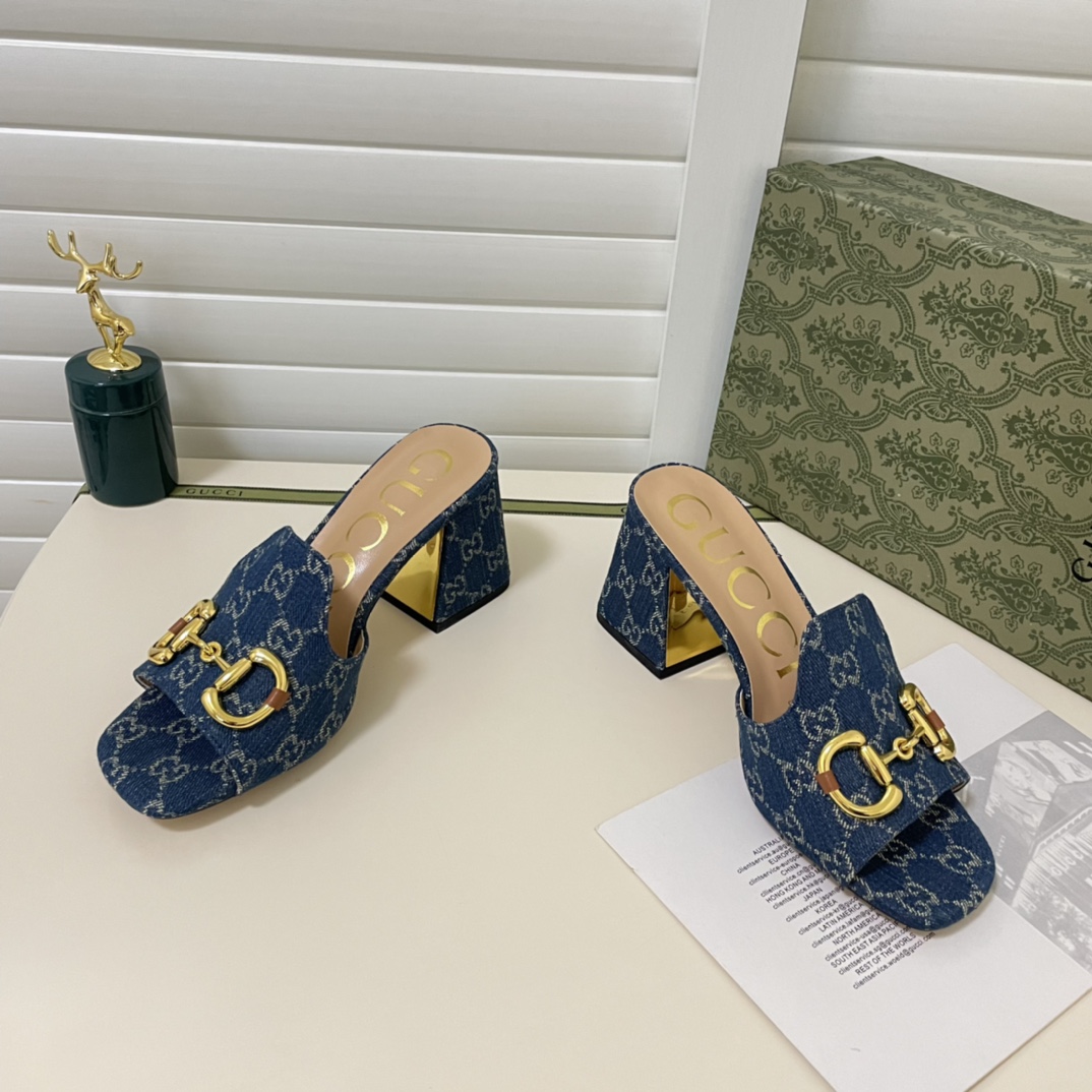 Gucci Women’s Slide Sandal With Horsebit Denim Blue