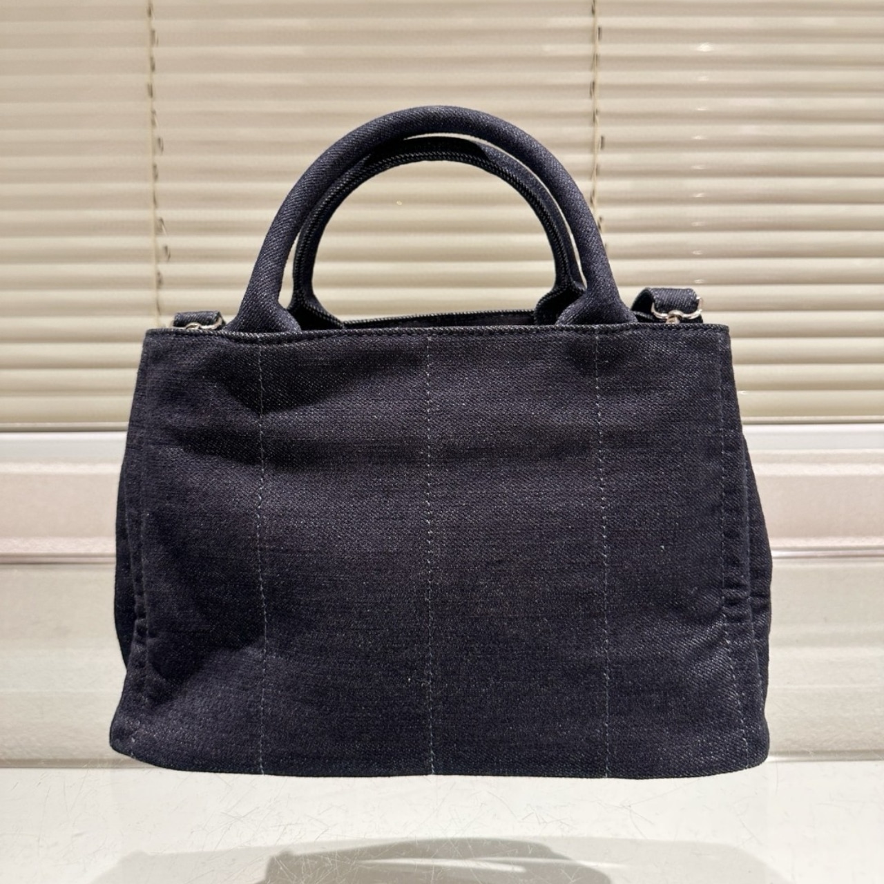Prada Logo Printed Denim Tote Bag Black 26Cm