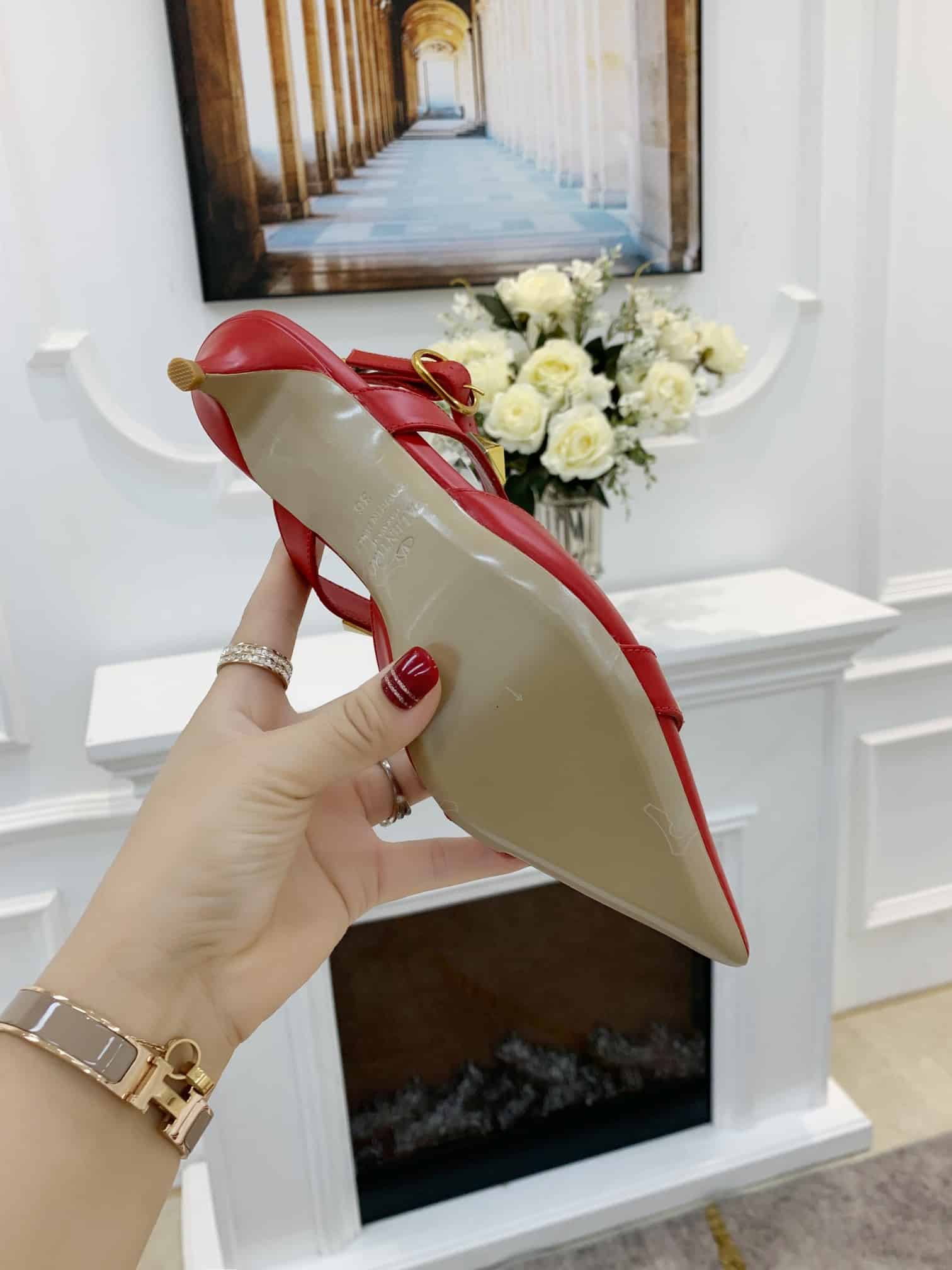 Valentino Garavani Roman Stud Kitten Heel Pumps Red