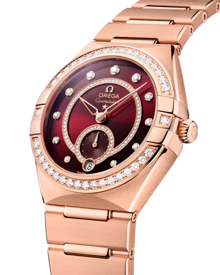 Omega Constellation 34mm Red Dial with Diamonds Sedna™ 18k Rose Gold Bracelet 131.55.34.20.61.001