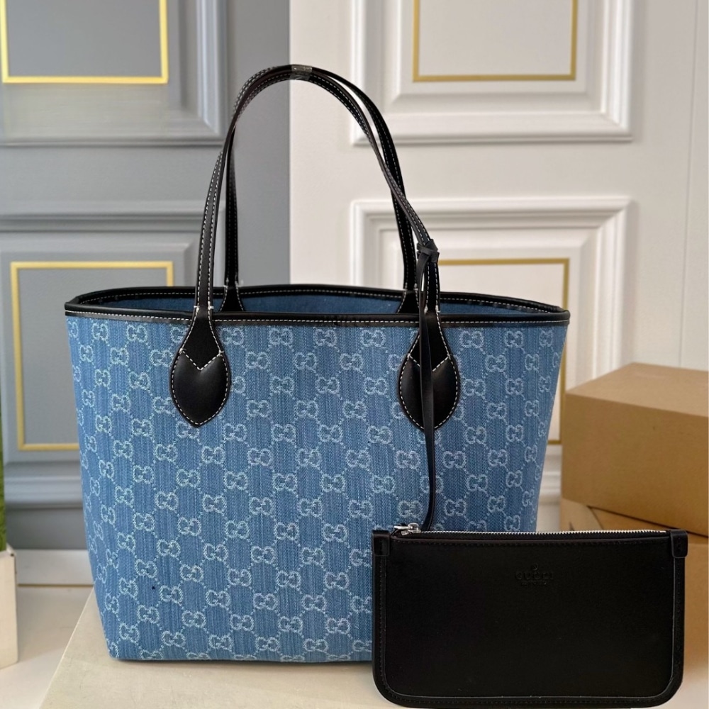 Gucci Totissima Large Tote Bag Denim Blue And Black 30Cm
