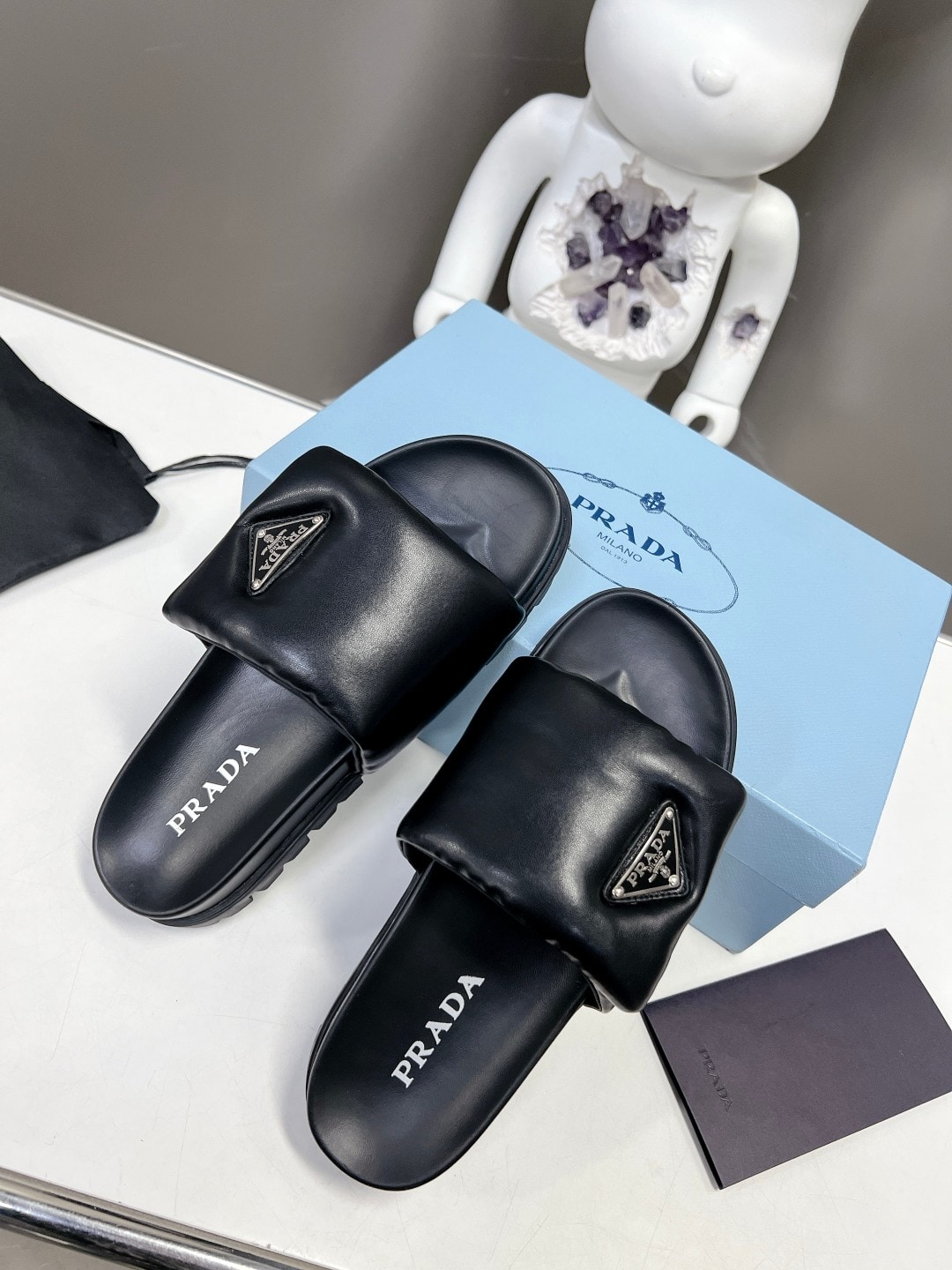 Prada Soft Padded Nappa Leather Slides Black 1Xx6482Dl8F0002F020