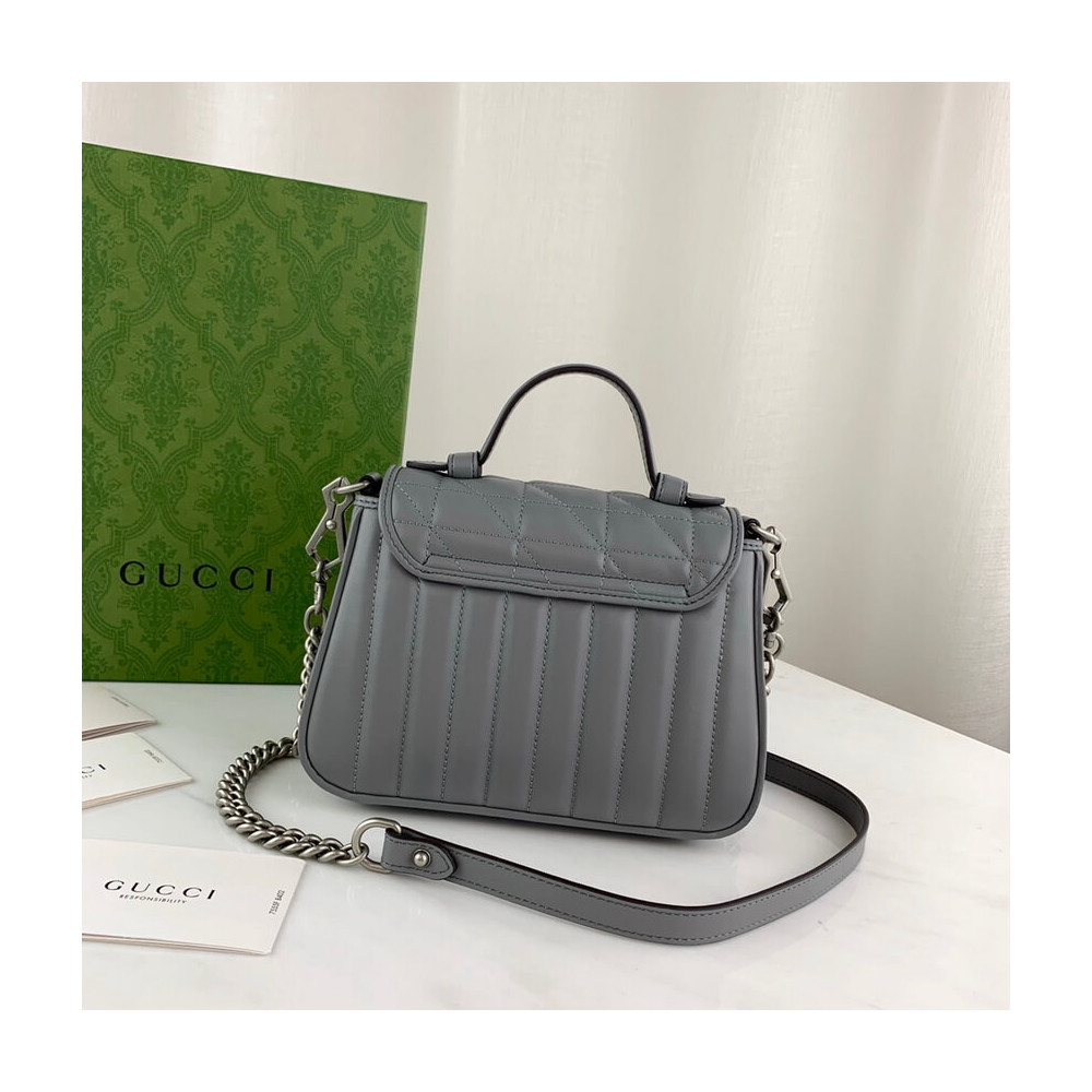 Gucci GG Marmont Grey Matelasse Leather Mini Top Handle Bag