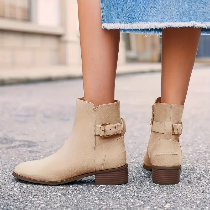 Slip-On Chunky Low Heel Ankle Boots