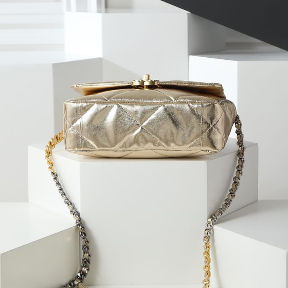 Chanel 19 Handbag Metallic Gold And Silver Tone 26Cm As1160 B05457 Nc293
