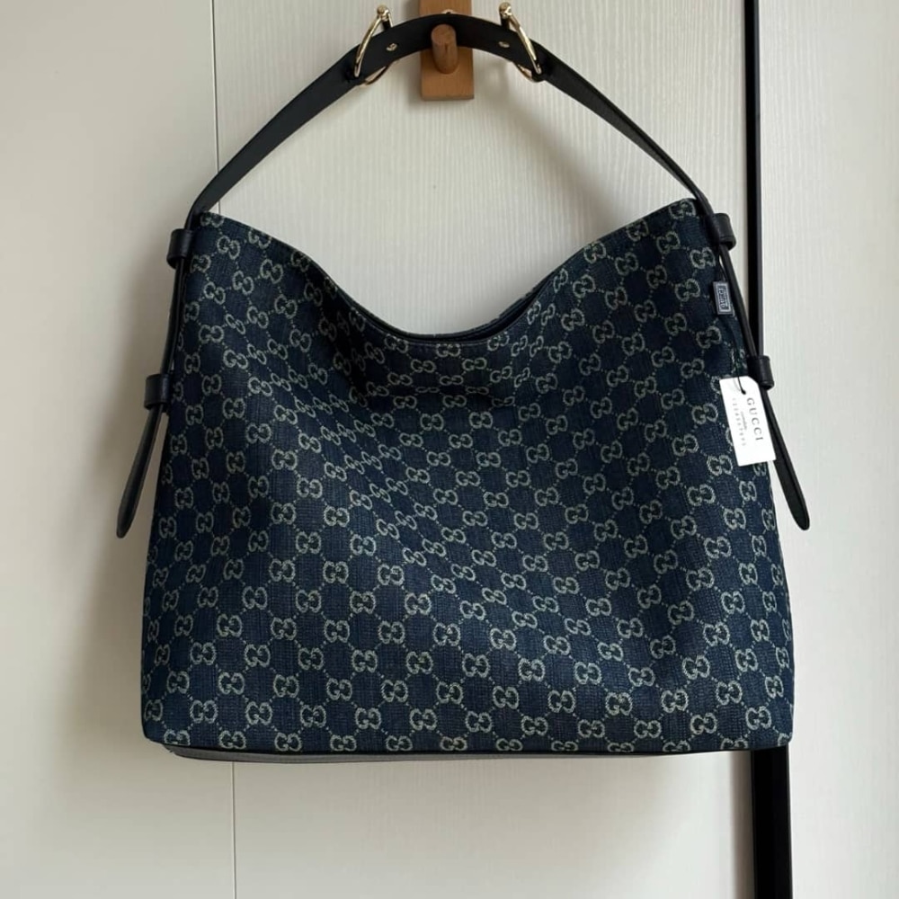 Gucci Beatrix Large Tote Bag Blue And White Gg Denim 40Cm