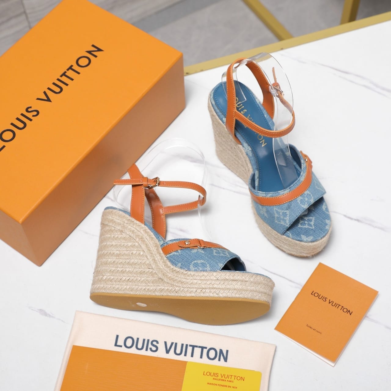 Louis Vuitton Helios Wedge Sandal Denim Blue 1Acizj