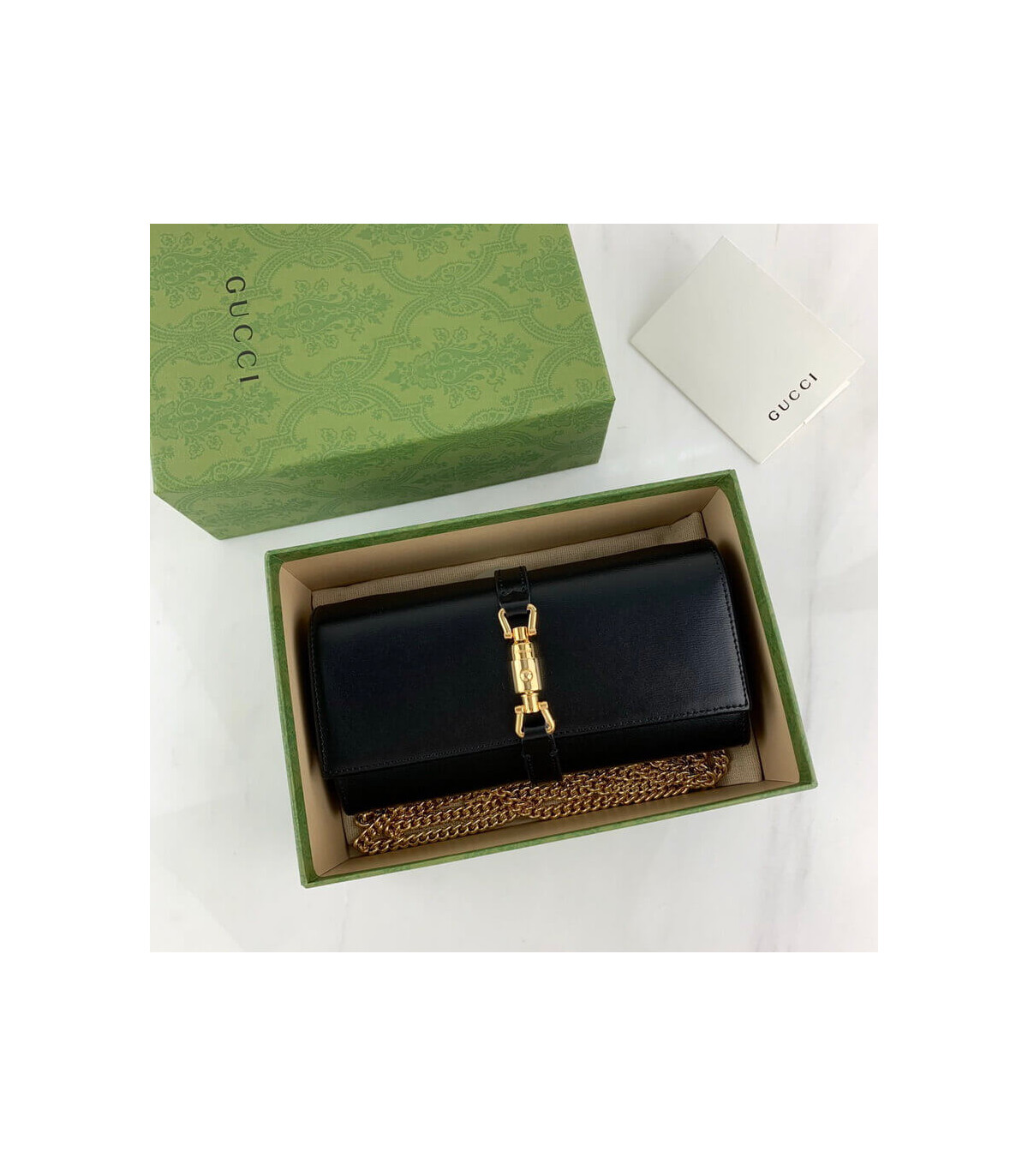 Gucci Jackie 1961 Black Calfskin Chain Wallet 19cm