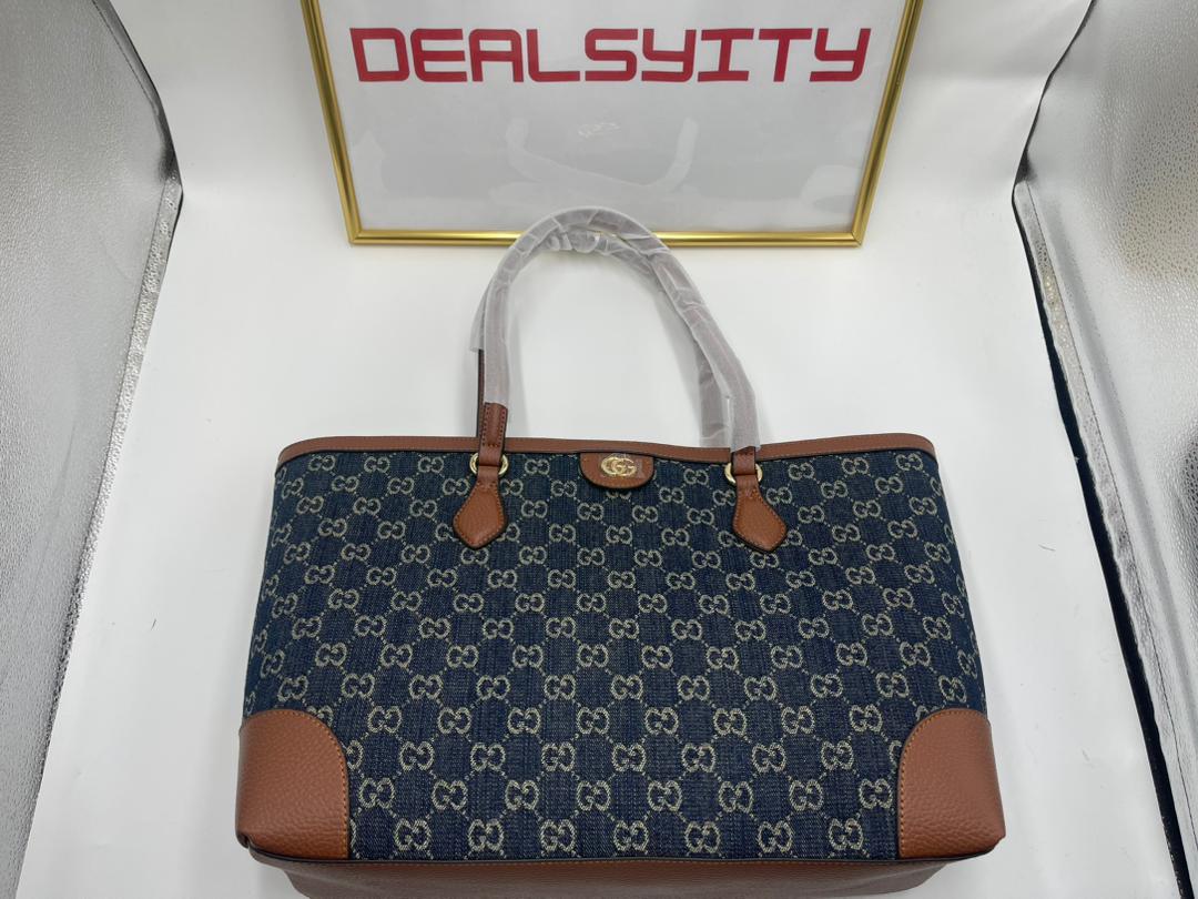 Gucci Indigo & Brown Ophidia Denim Tote 38cm