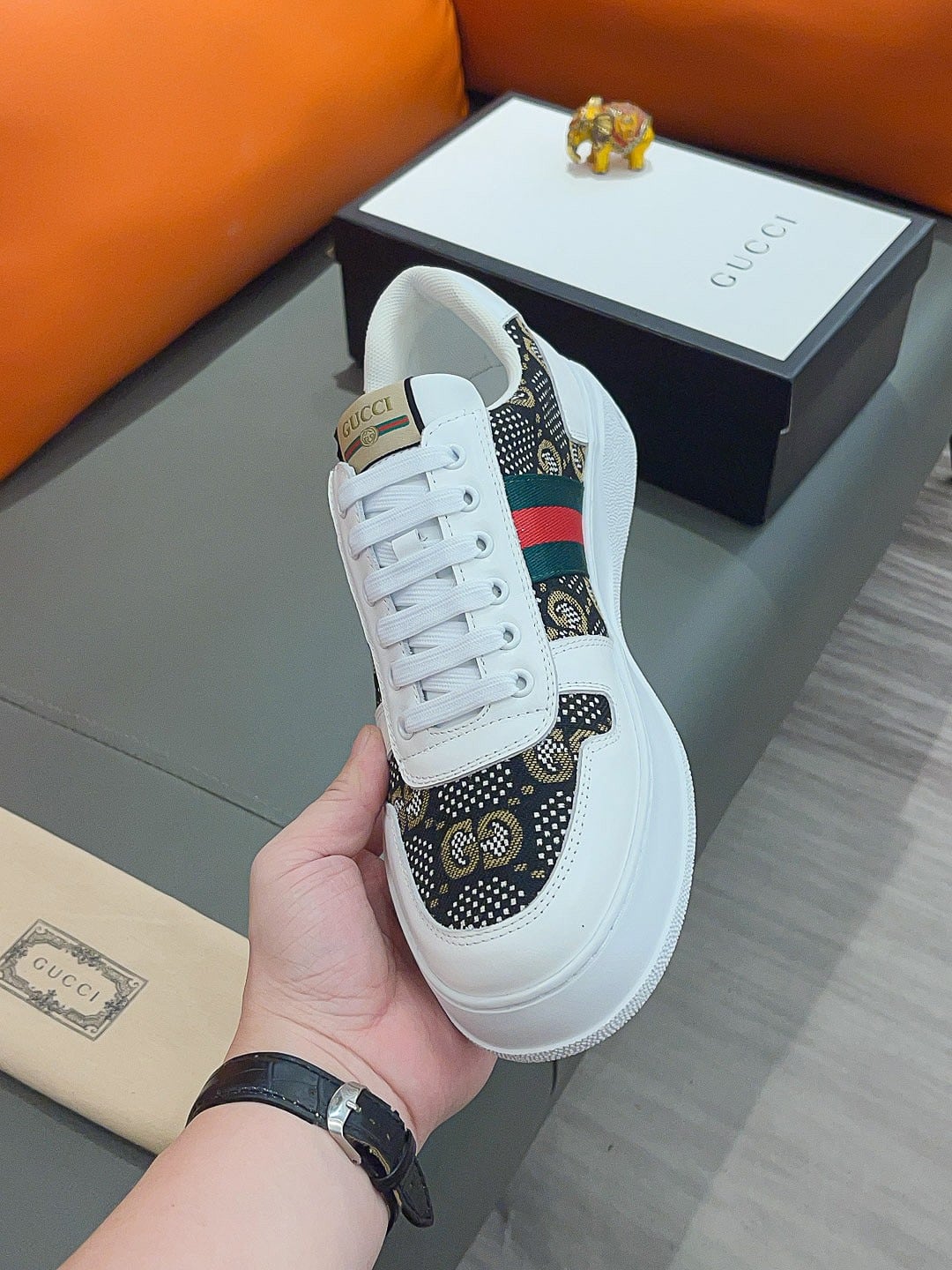 Gucci Screener Gg High Top Sneaker In White And Black