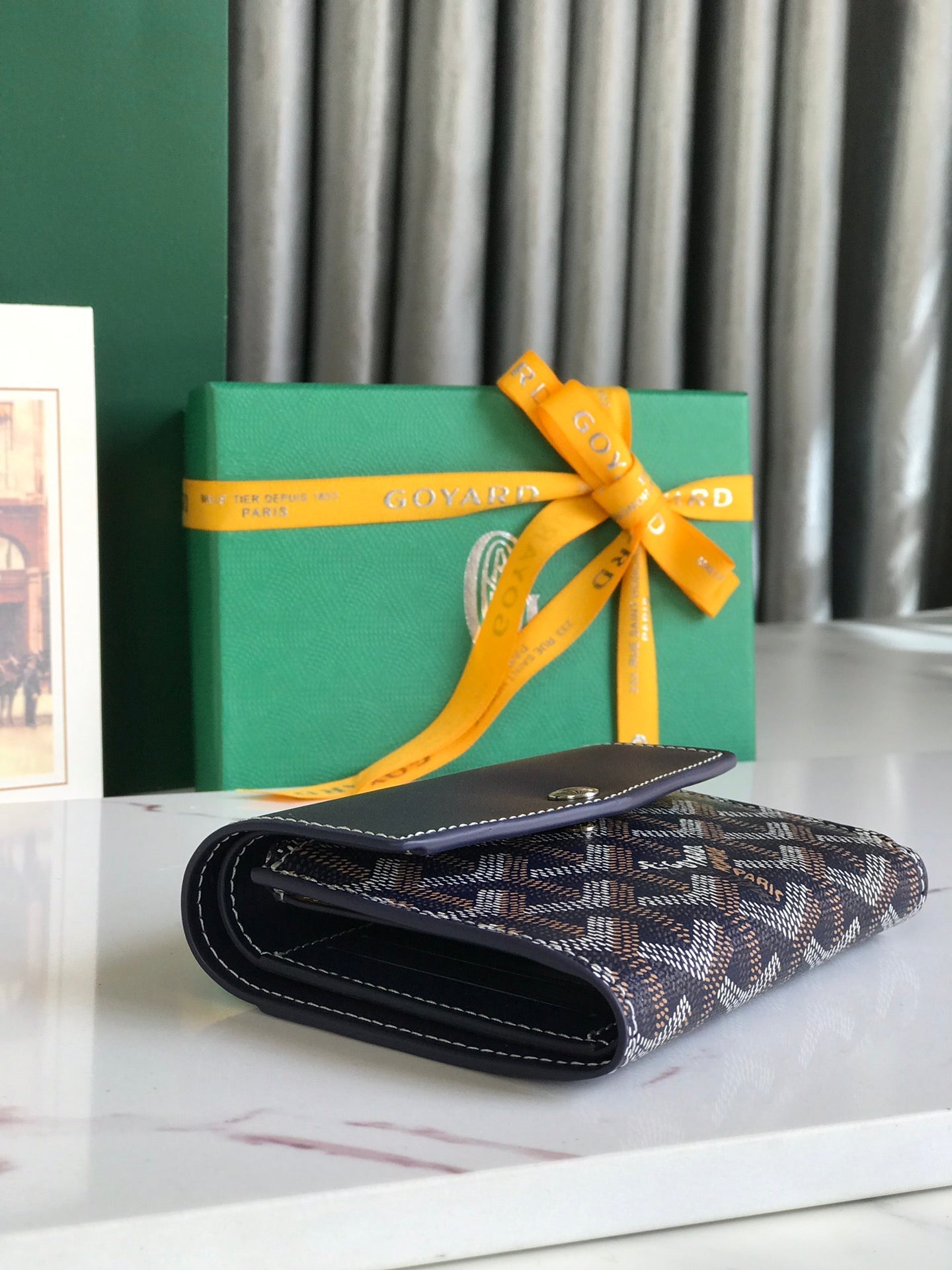 Goyard Saint-Gabriel Wallet 12 Cm Navy Blue Calfskin And Goyardine Canvas