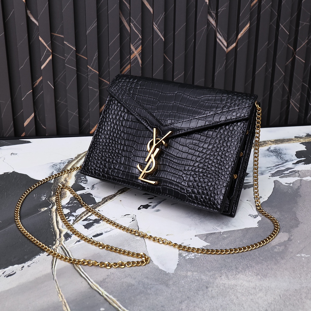 Saint Laurent Cassandra Shiny Leather Cross-Body Bag Black