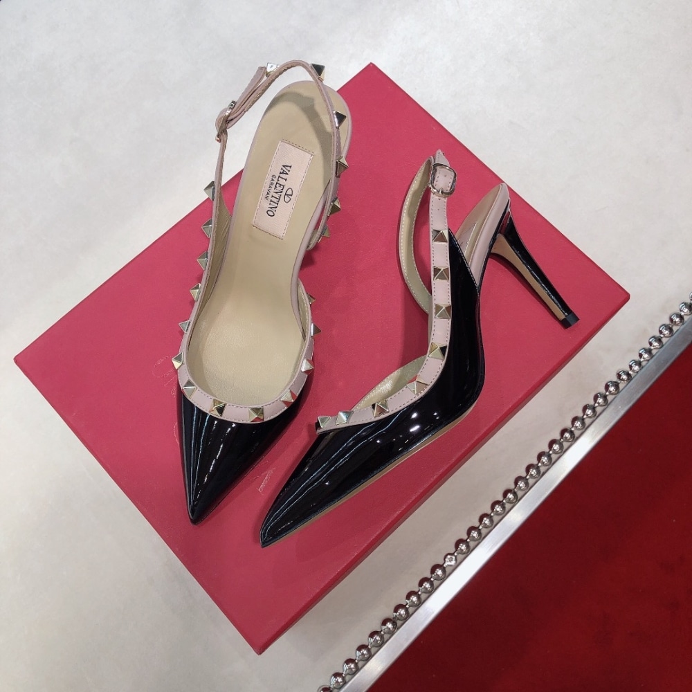 Valentino Garavani Rockstud Patent Leather Strap Pump Black