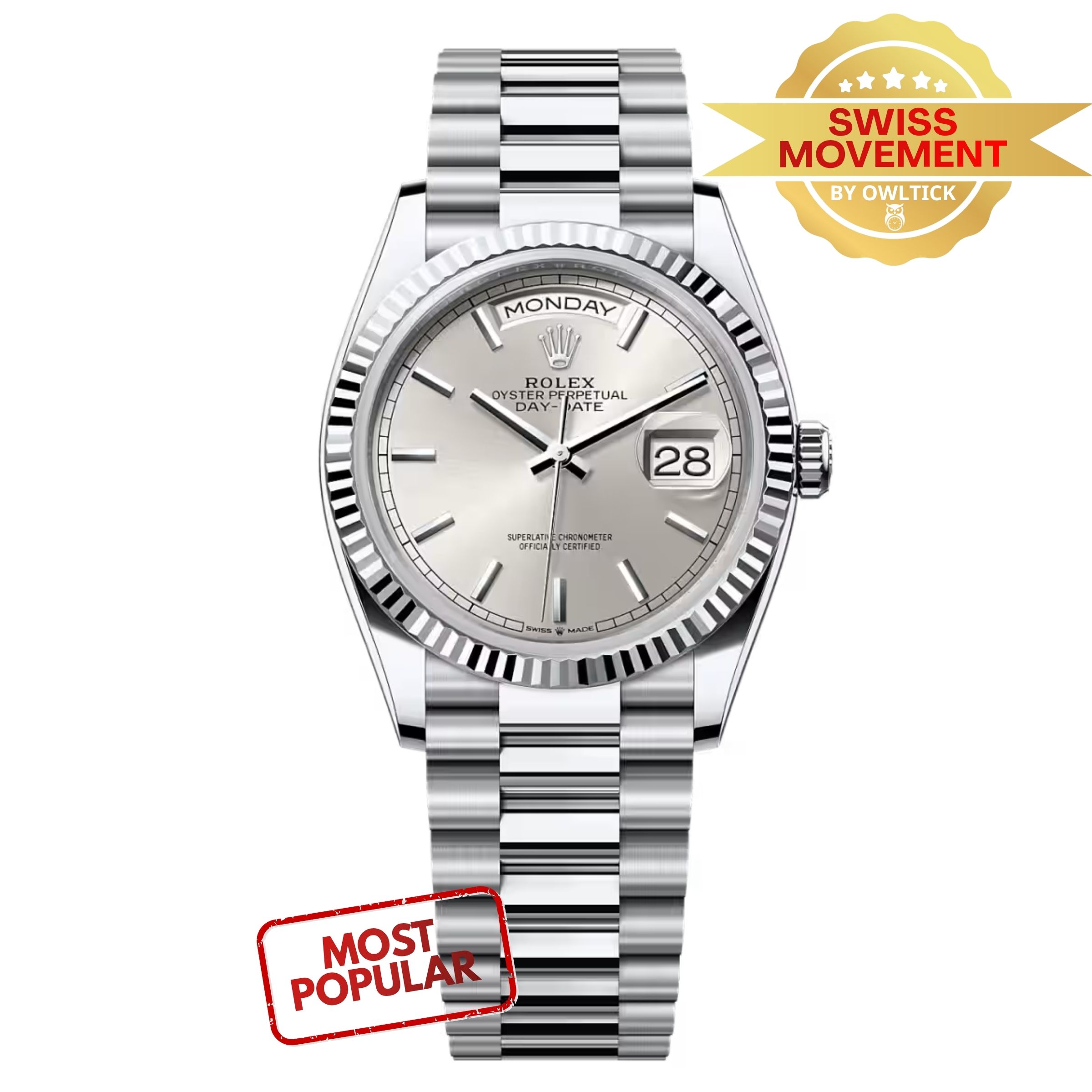 [Superclone] Rolex Day-Date 36mm Silver Dial President 128236