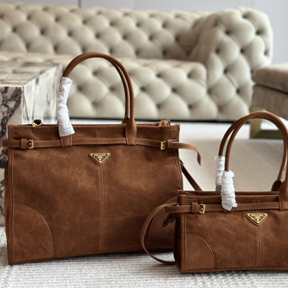 Prada Large Suede Handbag Cocoa Brown 38Cm