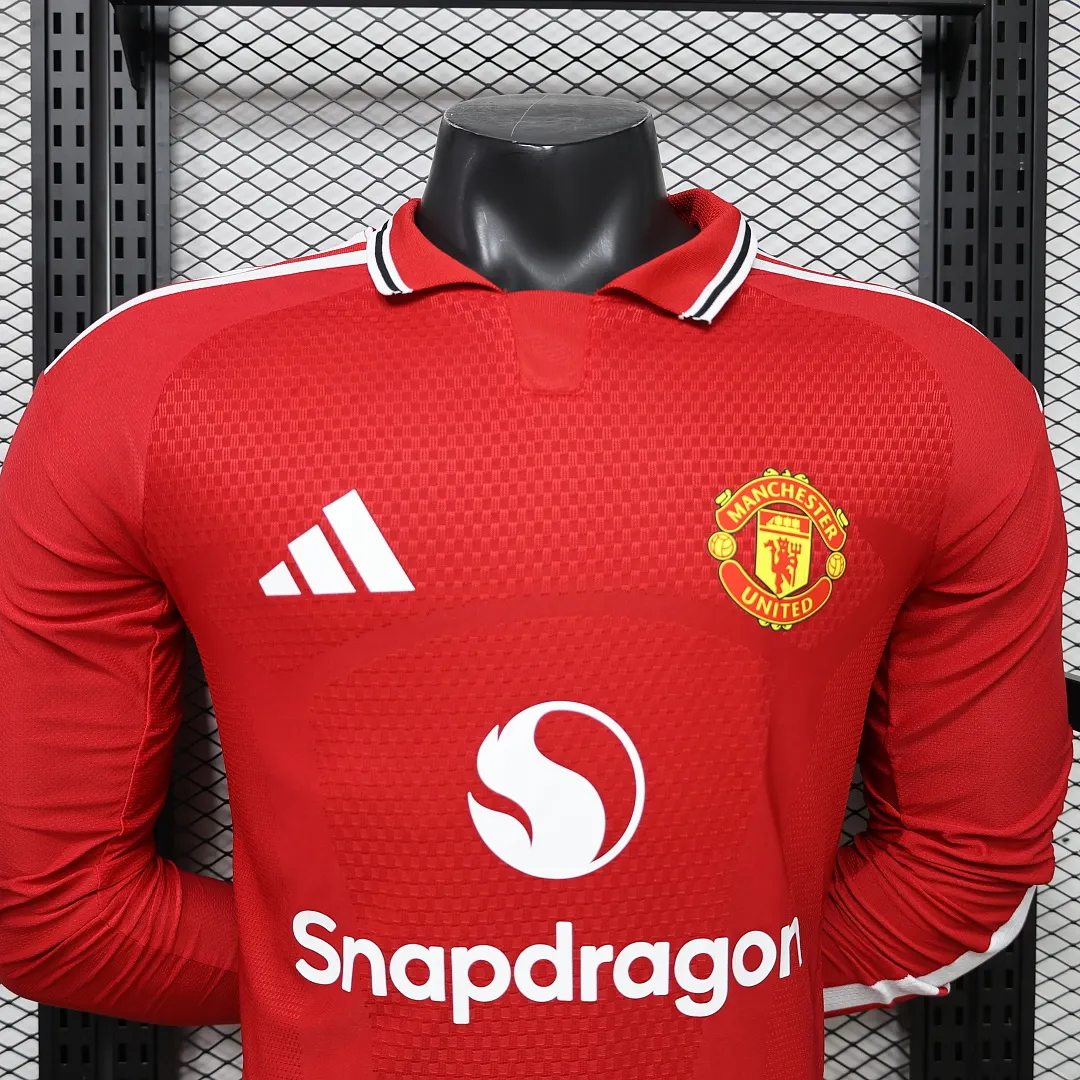 2026/27 Premier League Manchester United Team Home Football Jersey Player Version Long Sleeves - JerseyFun