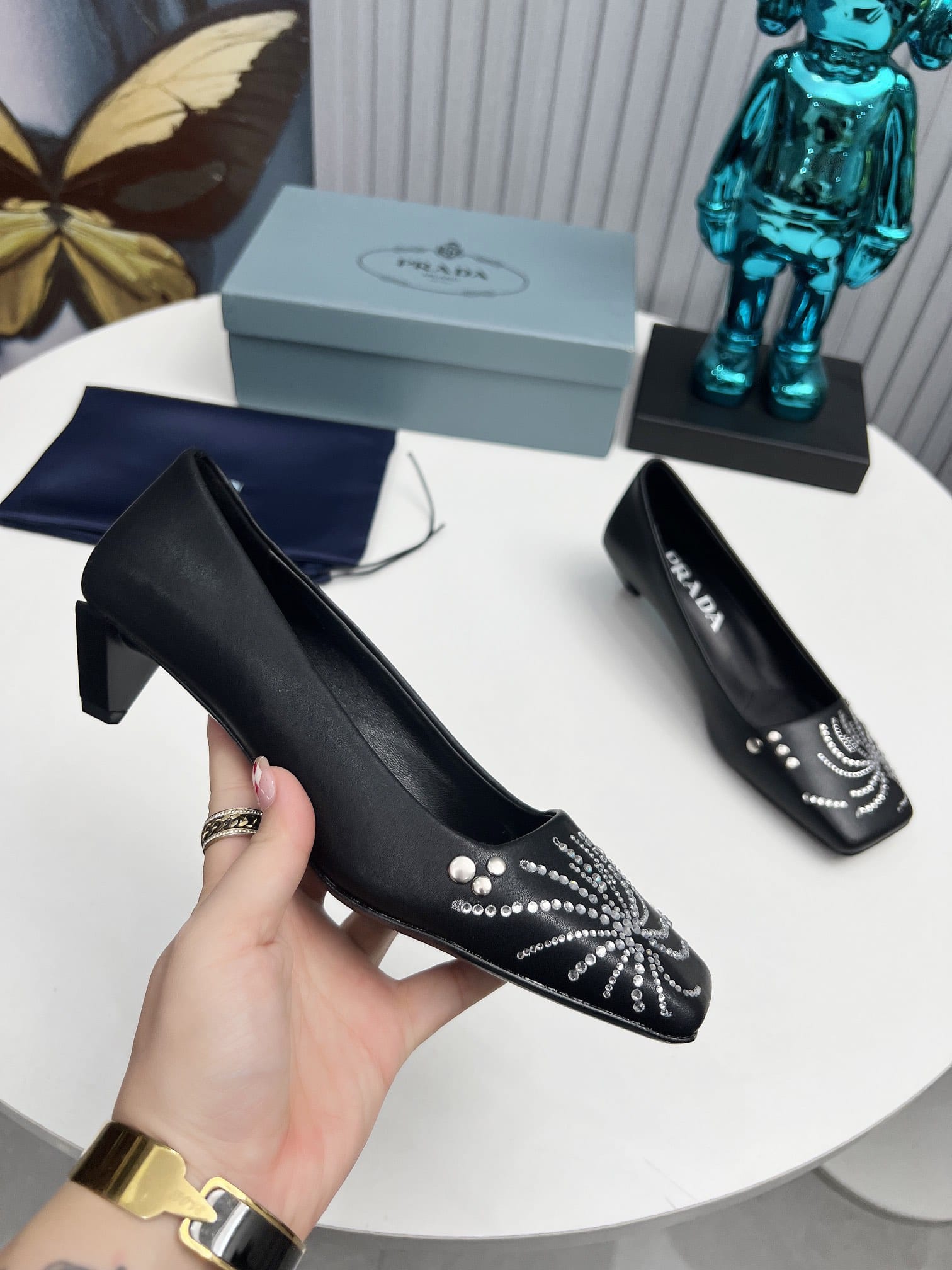 Prada Crystal Pumps Black
