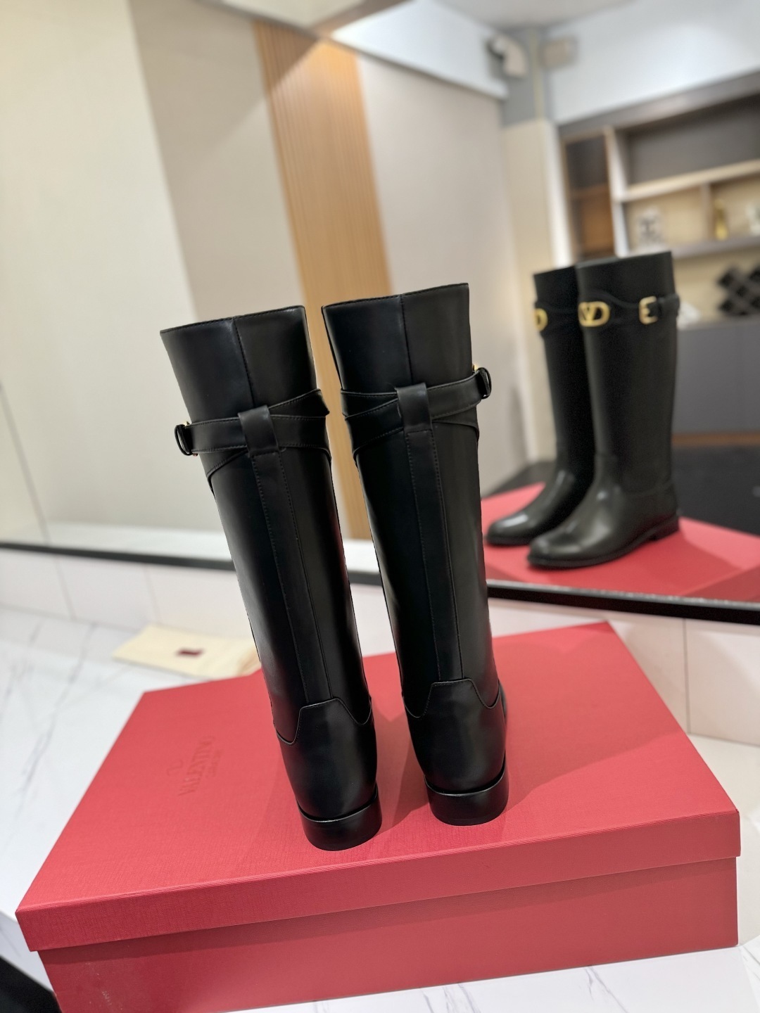 Valentino Garavani VLogo Signature Calfskin Knee Boots Black – Heel 30mm