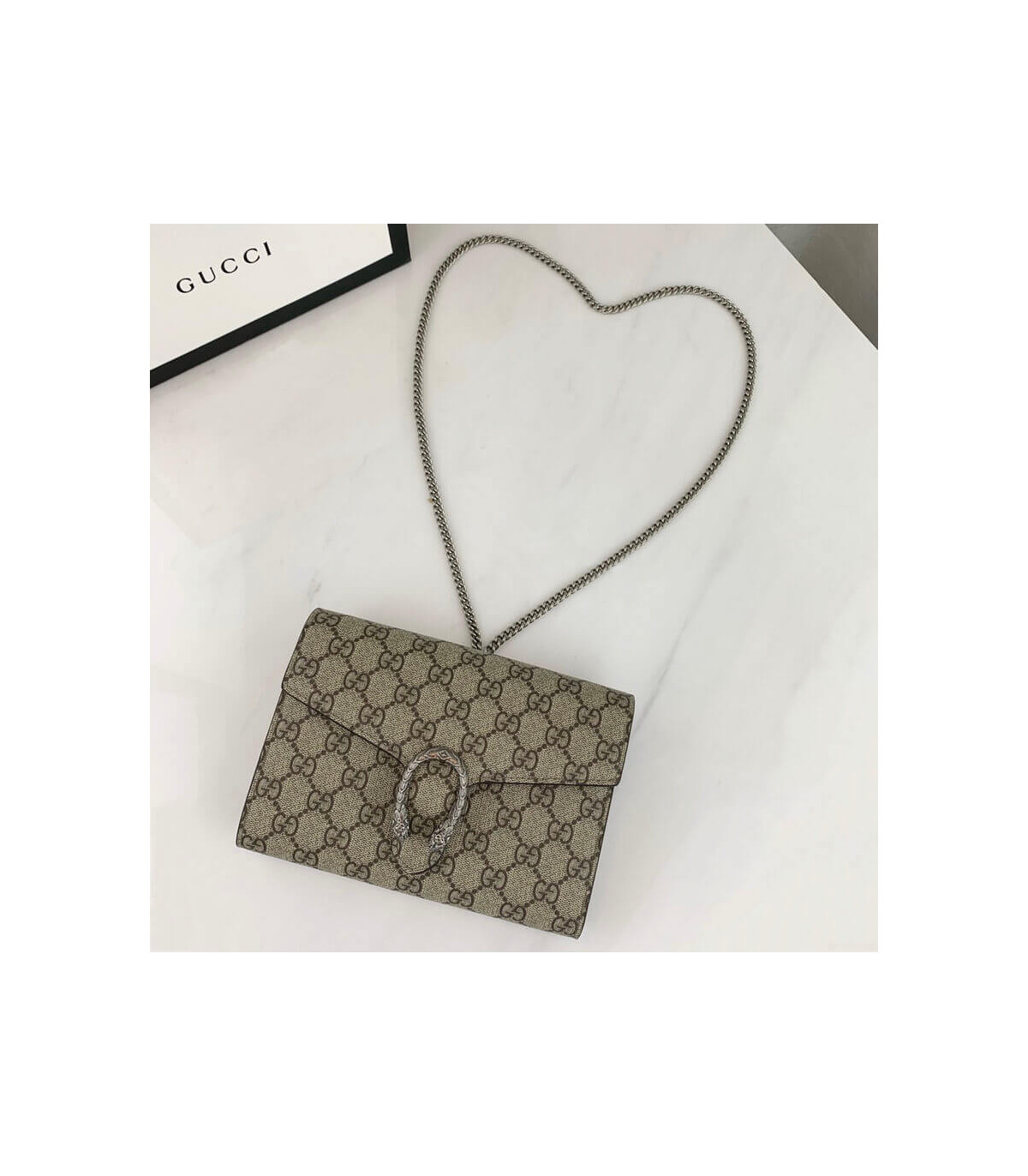 Gucci Dionysus GG Supreme Chain Wallet Beige 20cm