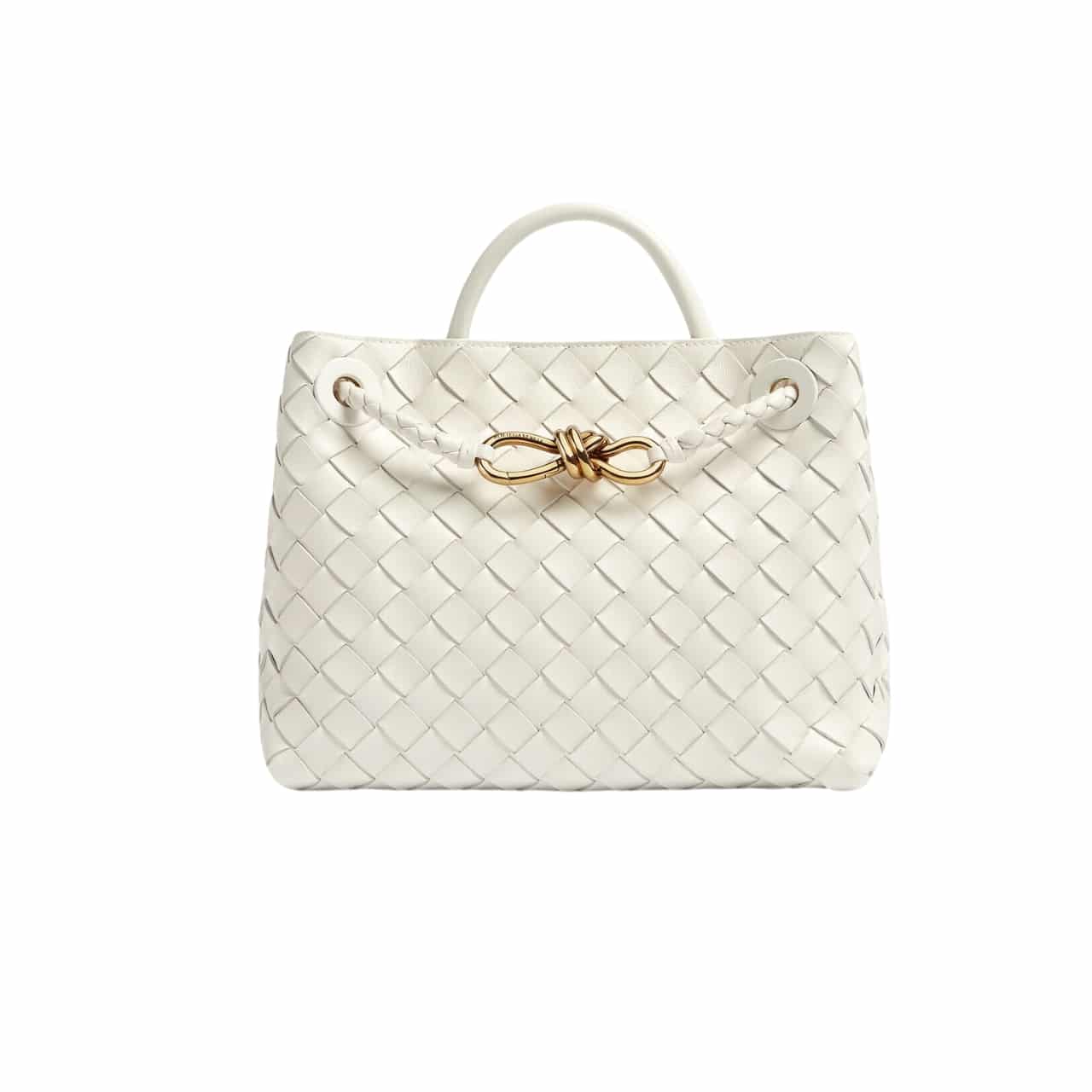 Bottega Veneta Andiamo Leather Top Handle Bag White 33Cm