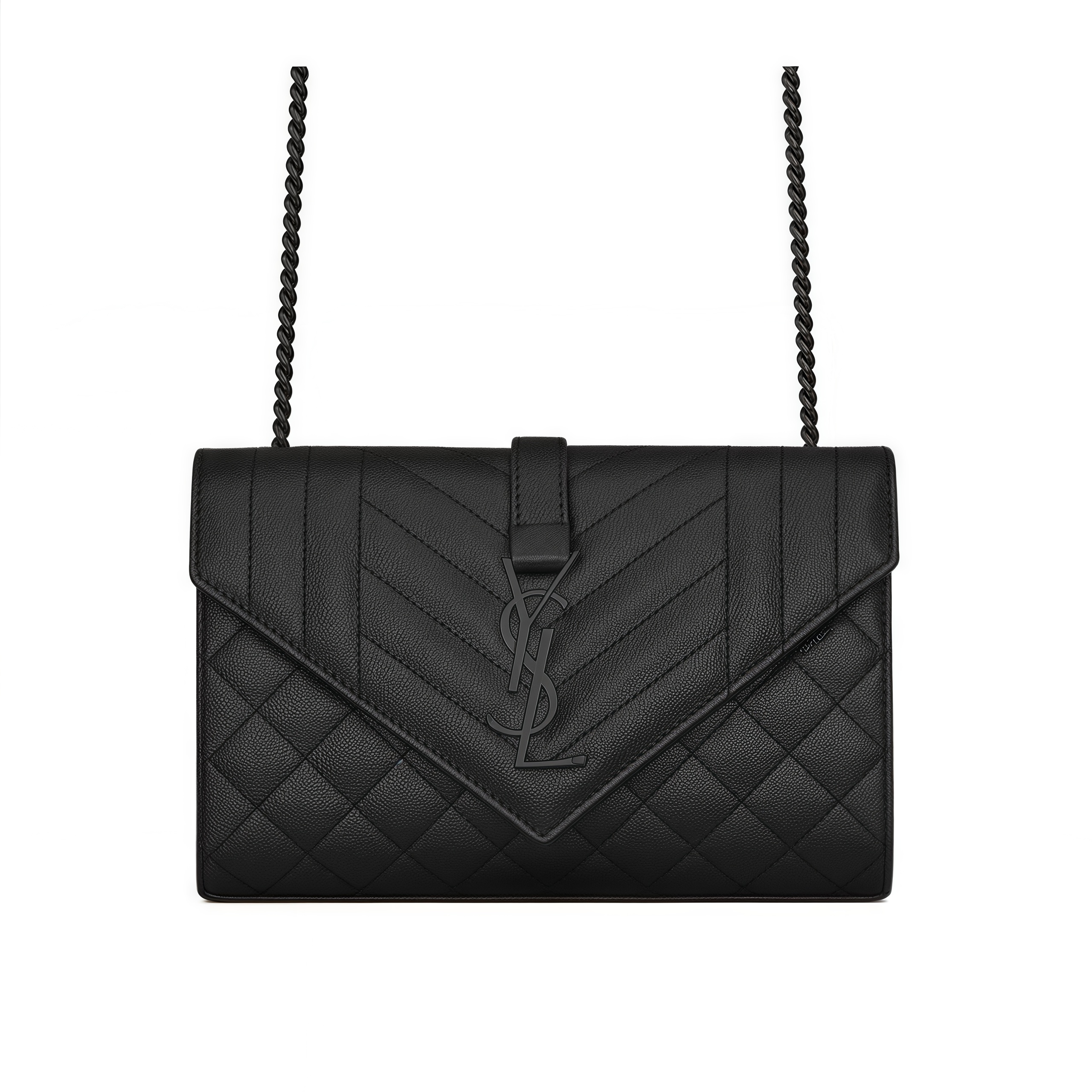 Saint Laurent Envelope Small Bag In Mix Matelasse Grain De Poudre Embossed Black Noir