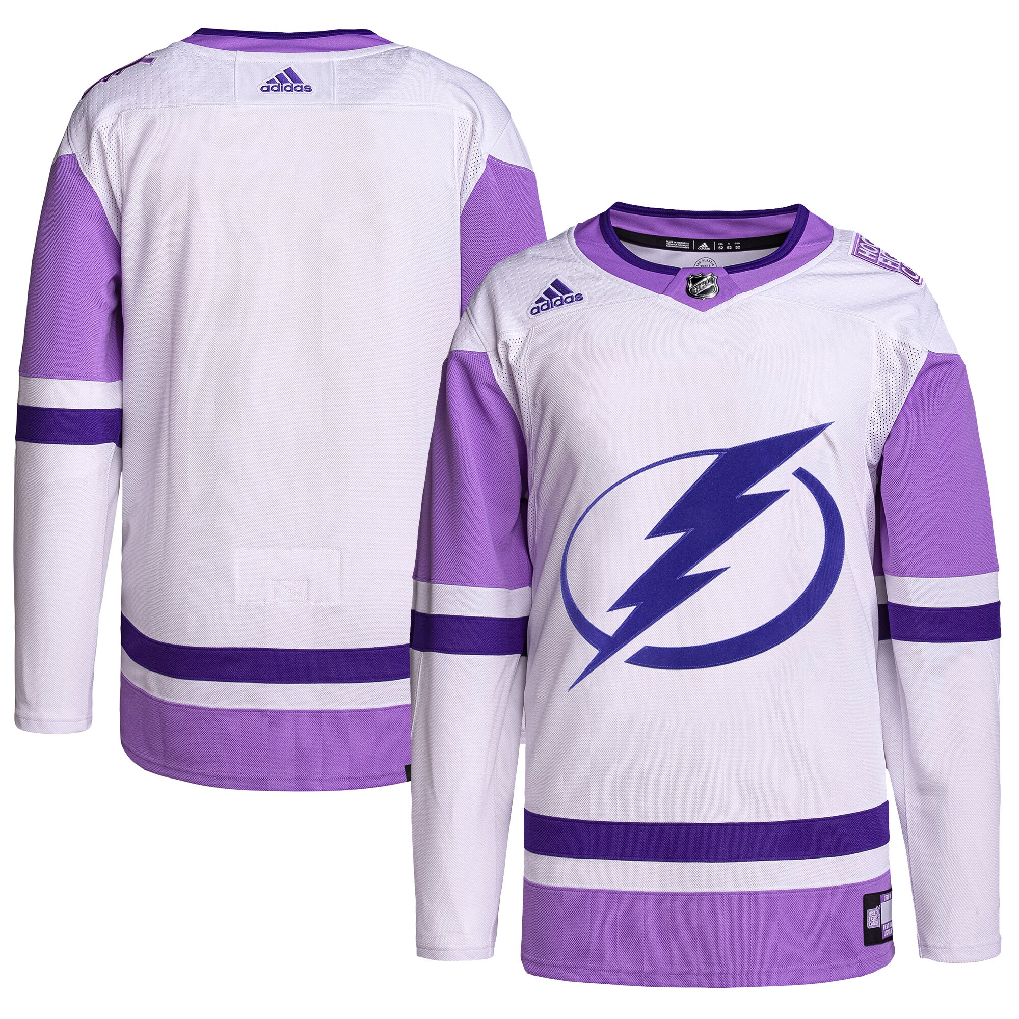 Tampa Bay Lightning adidas Hockey Fights Cancer Primegreen Authentic Blank Practice Jersey – White/Purple