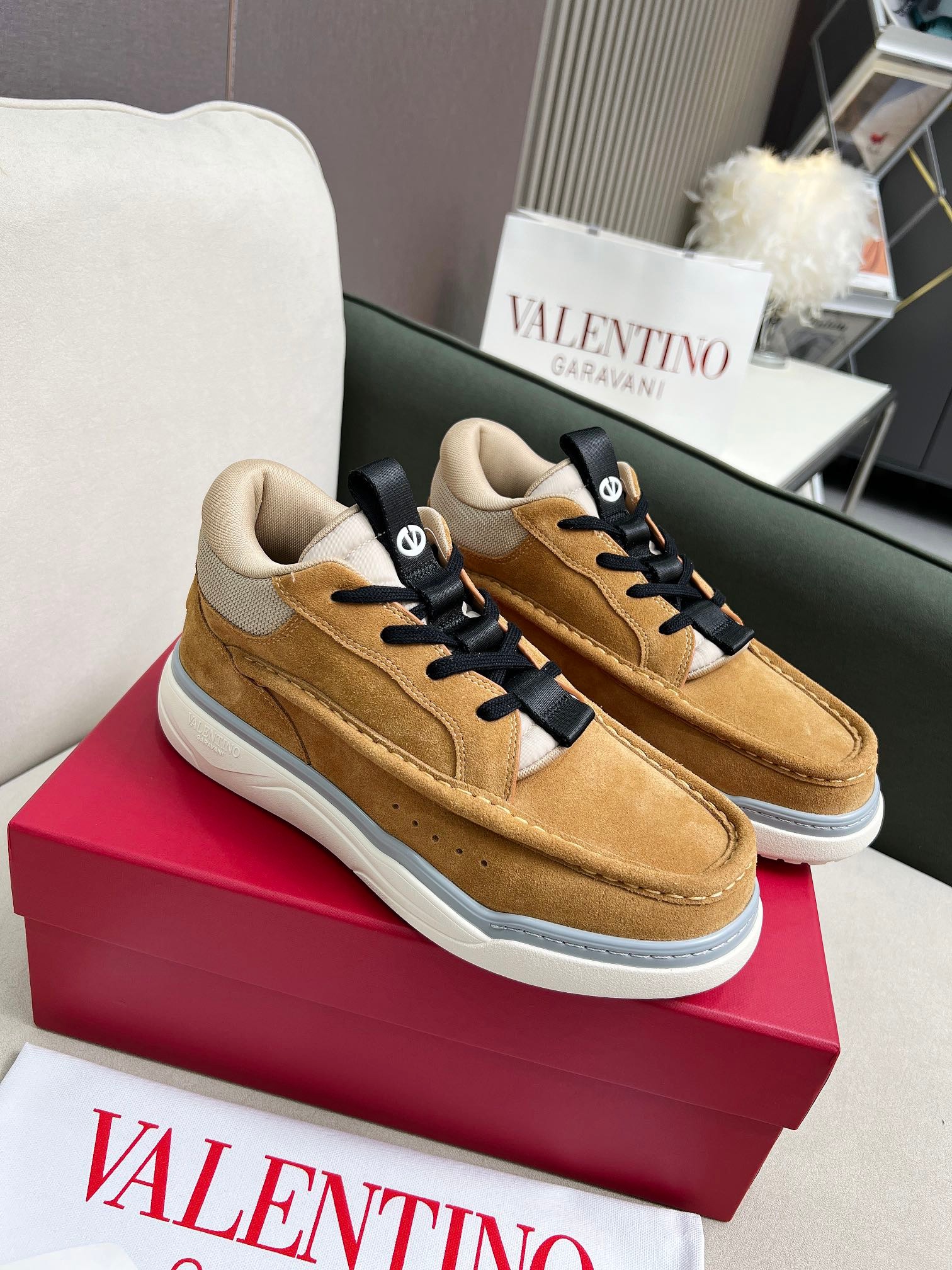 VALENTINO CALFSKIN LEATHER MID-TOP RUNBOOT SNEAKER