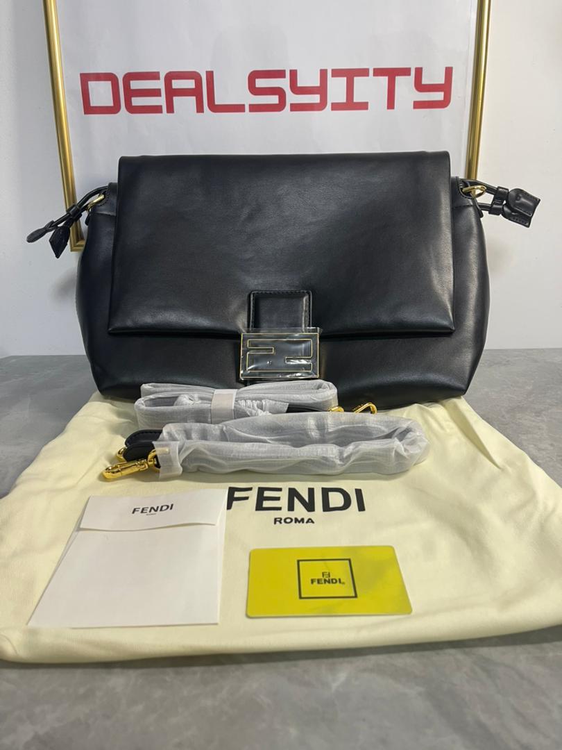Fendi Mamma Baguette Large Black Nappa Leather Bag 31.5cm
