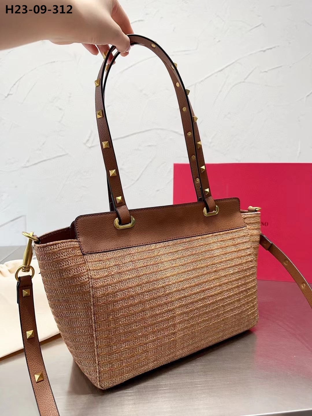 Valentino Rockstud Tote Bag Brown 28Cm